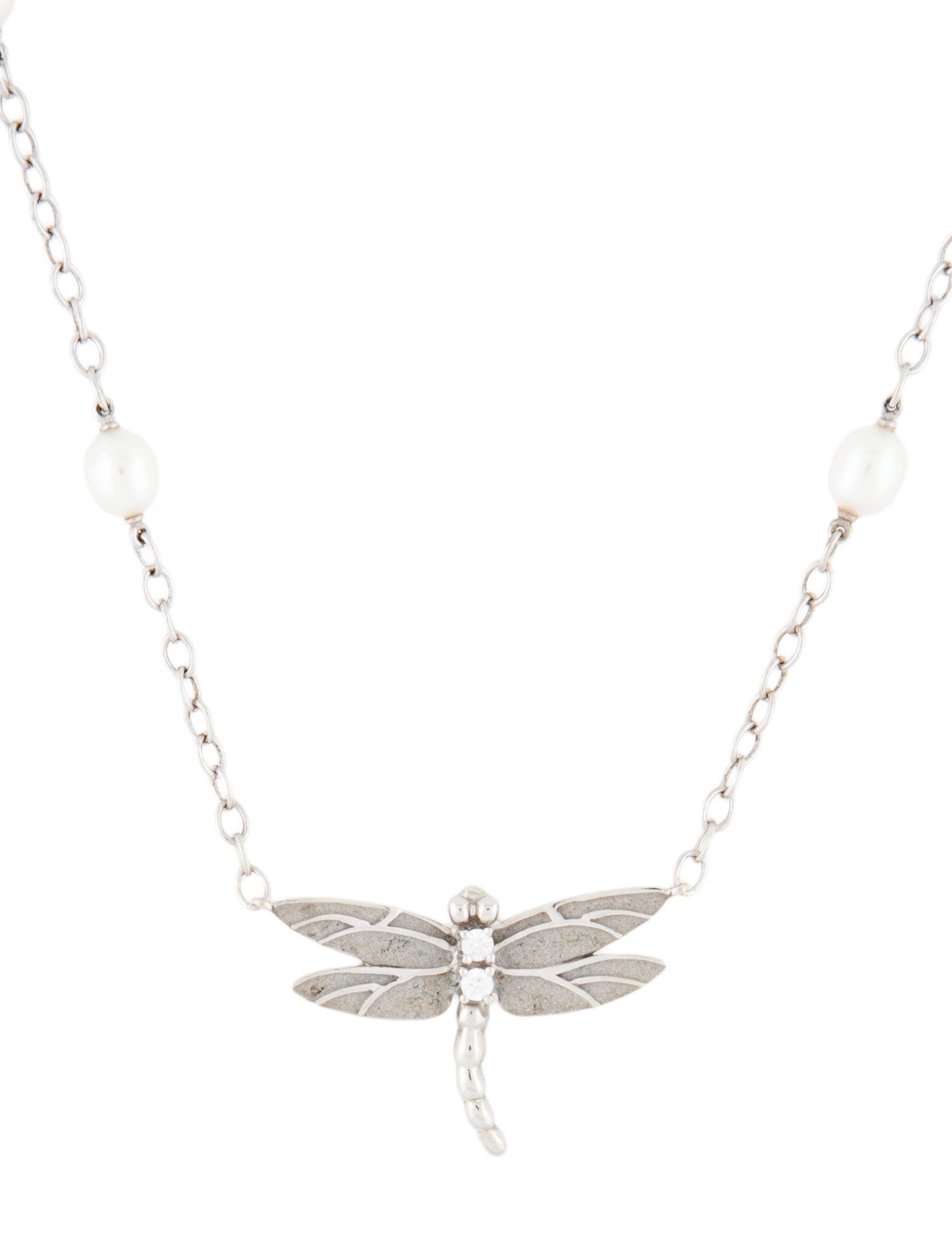 Tiffany & Co. 18K Pearl & Diamond Dragonfly Necklace