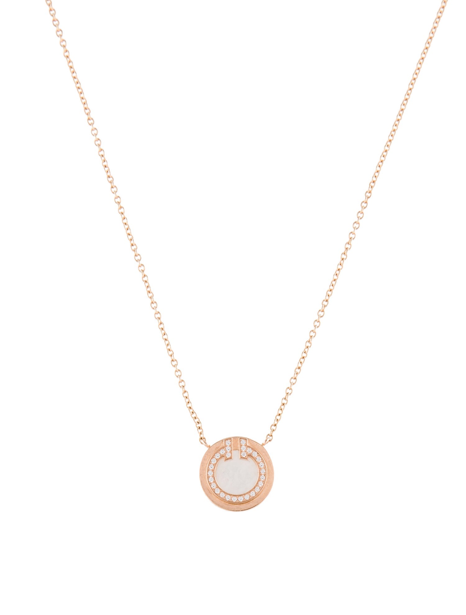 Tiffany & Co. 18K Mother of Pearl & Diamond Tiffany T Pendant Necklace