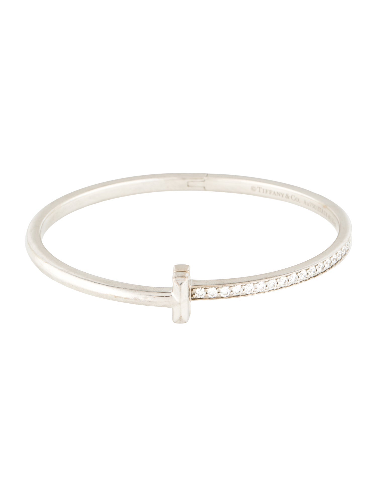 Tiffany & Co. 18K Diamond T1 Hinged Small Bangle Bracelet