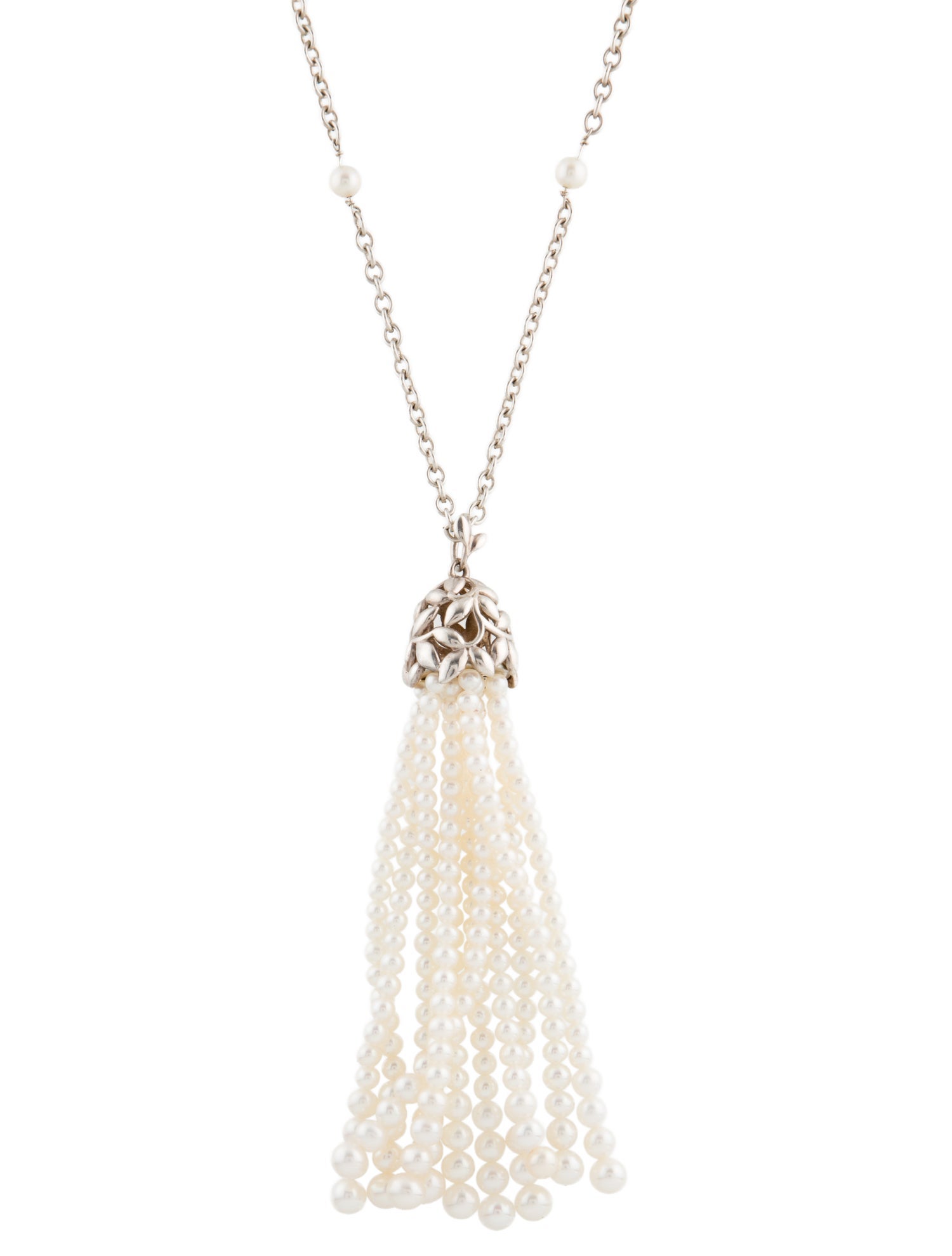Tiffany & Co. Pearl Olive Leaf Tassel Necklace