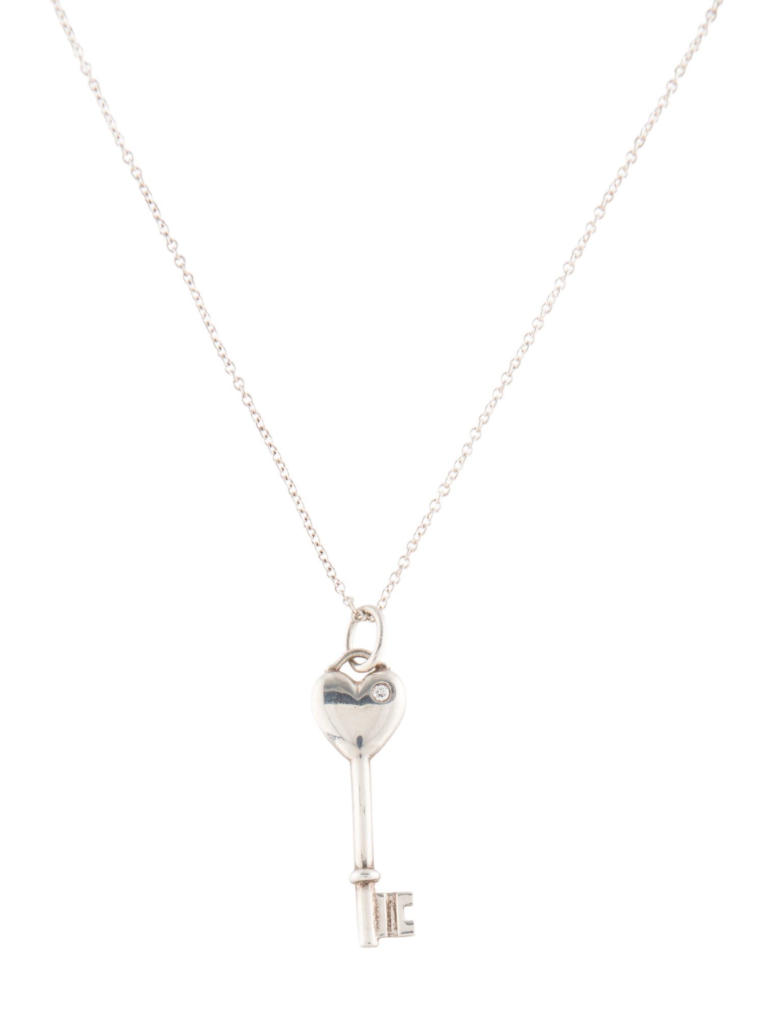 Tiffany & Co. Diamond Heart Key Pendant Necklace