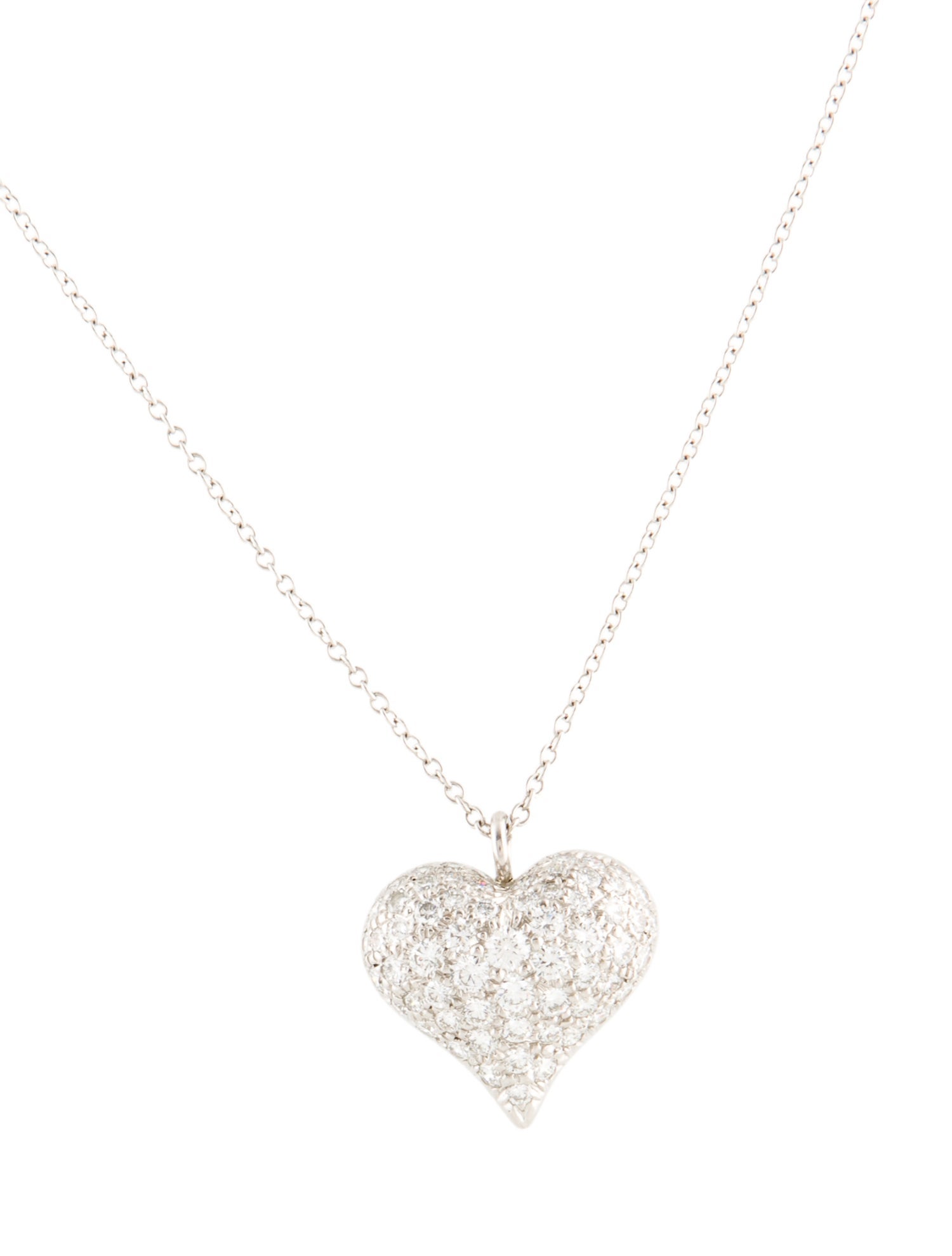 Tiffany & Co. Platinum Diamond Puff Heart Pendant Necklace