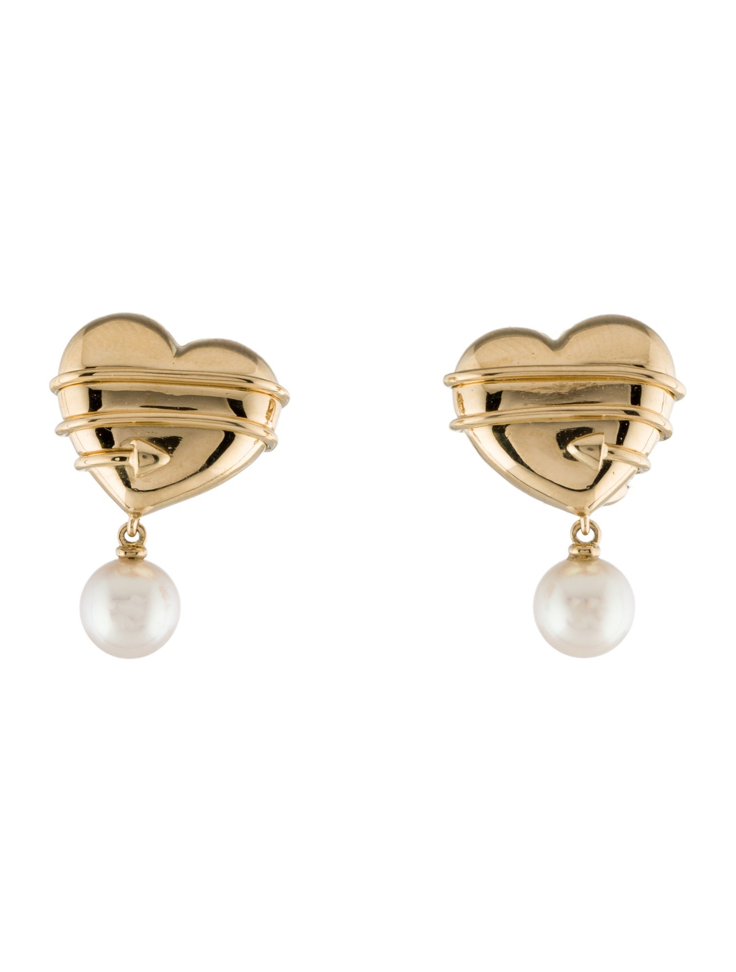 Tiffany & Co. Vintage 18K Pearl Cupid's Arrow Heart Clip-On Earrings