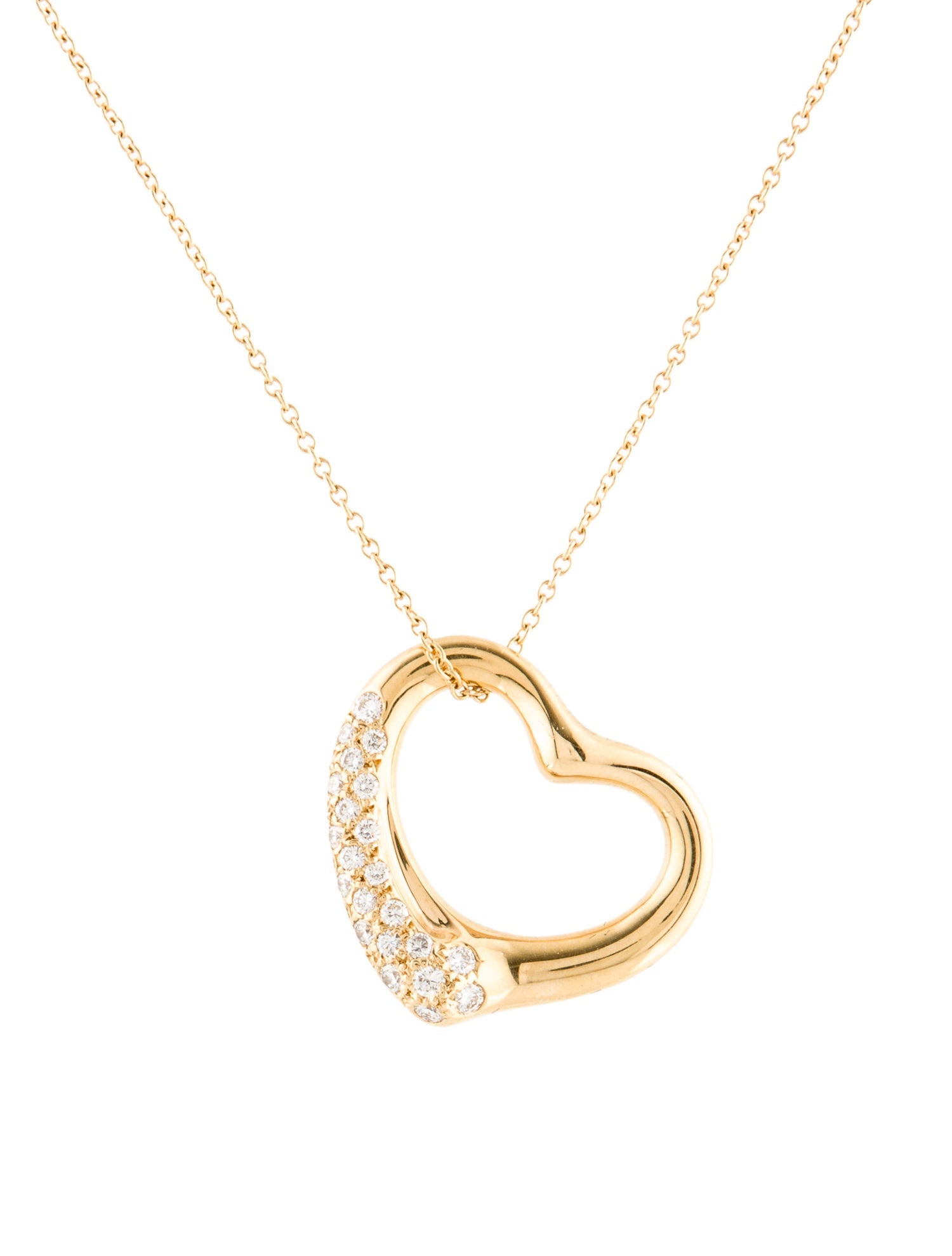 Tiffany & Co. Vintage 18K Diamond Open Heart Pendant Necklace