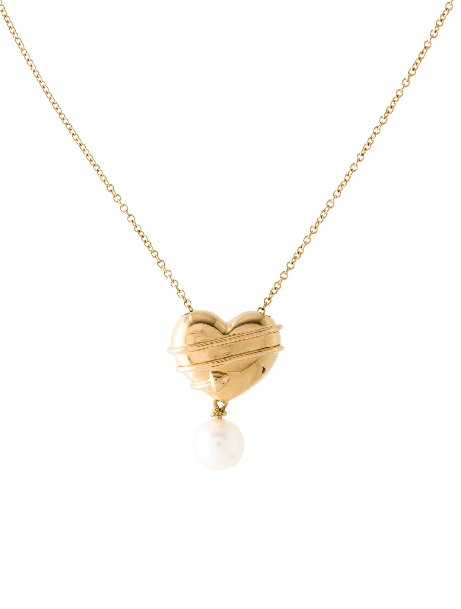 Tiffany & Co. Vintage 18K Pearl Cupid Arrow Heart Pendant Necklace