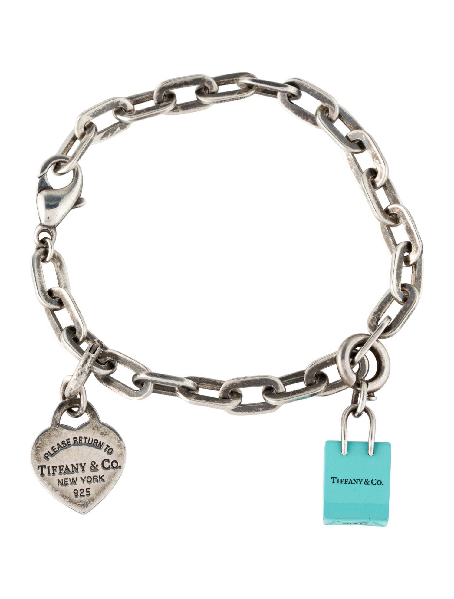 Tiffany & Co. Enamel Shopping Bag & Heart Tag Charm Bracelet