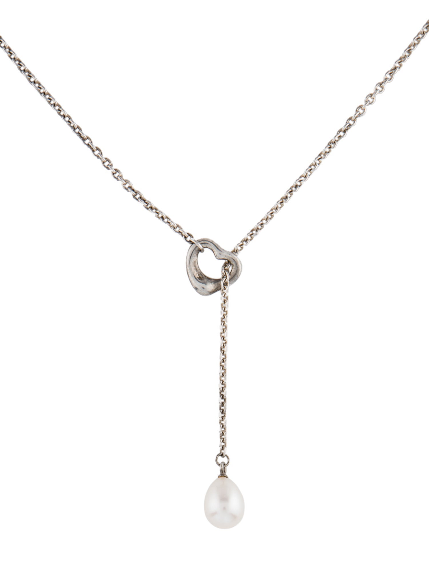 Tiffany & Co. Pearl Open Heart Lariat Necklace