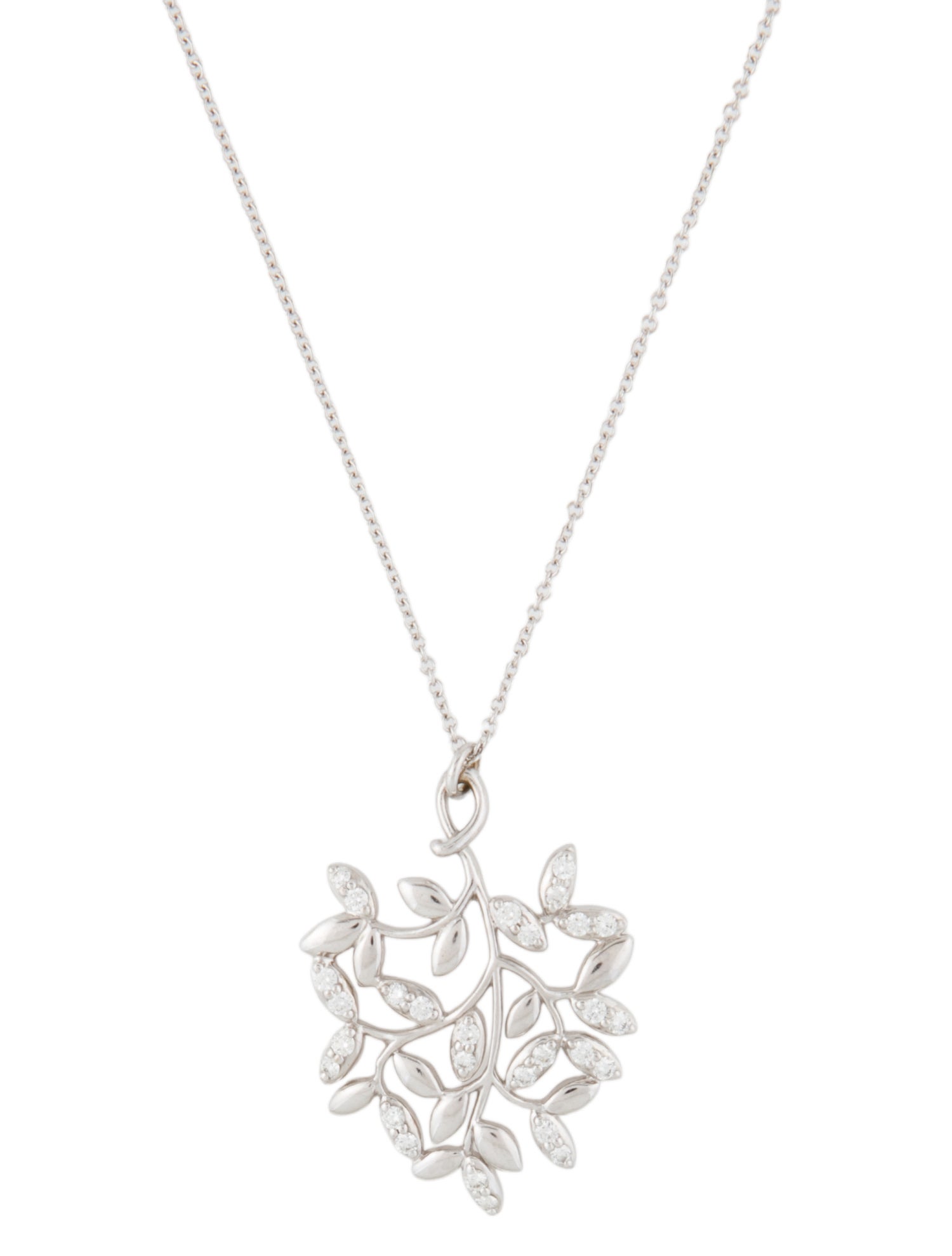 Tiffany & Co. 18K Diamond Olive Leaf Pendant Necklace