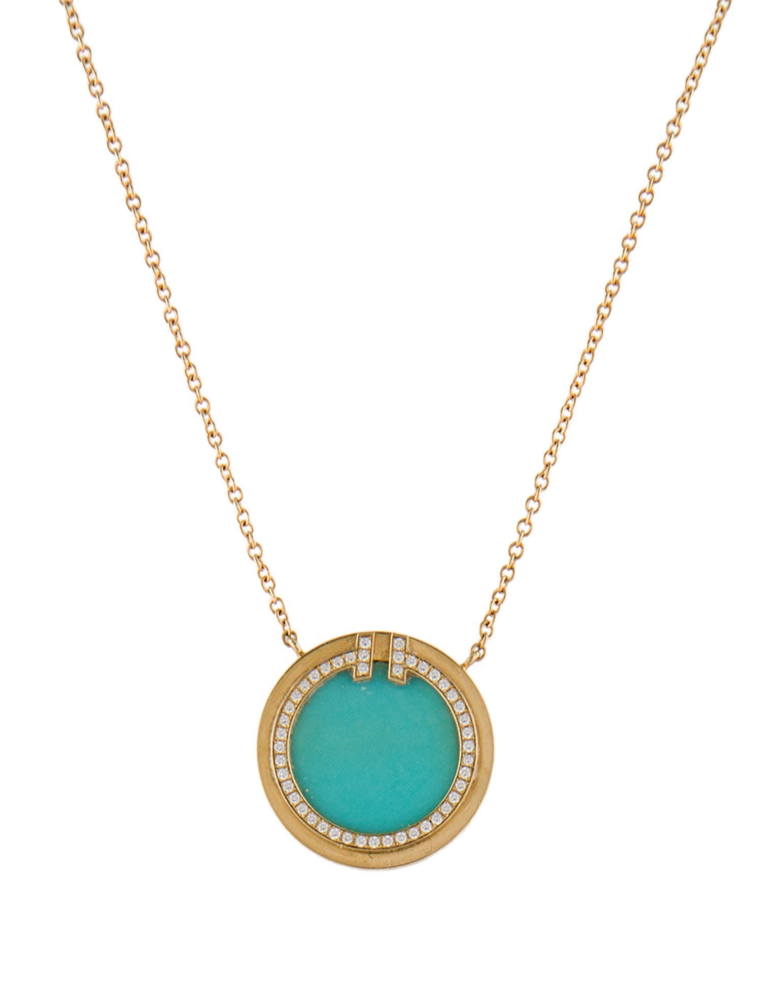 Tiffany & Co. 18K Turquoise & Diamond T Necklace