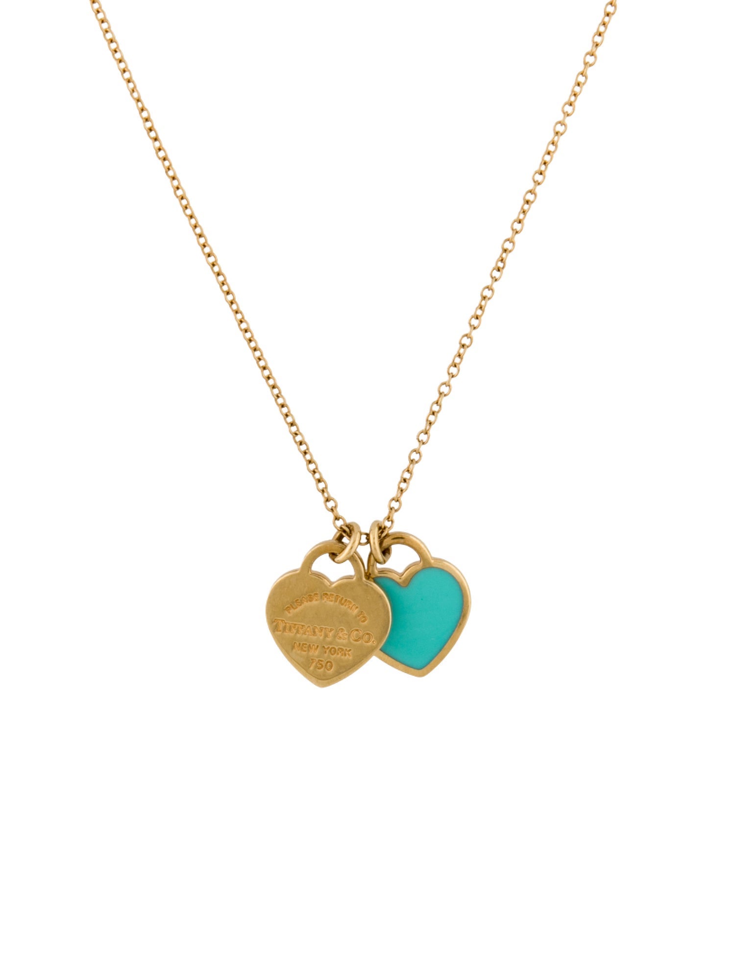 Tiffany & Co. Enamel Mini Double Heart Tag Pendant Necklace