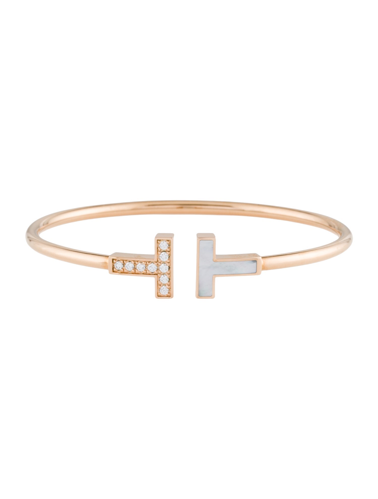Tiffany & Co. 18K Mother of Pearl Diamond T Wire Bracelet