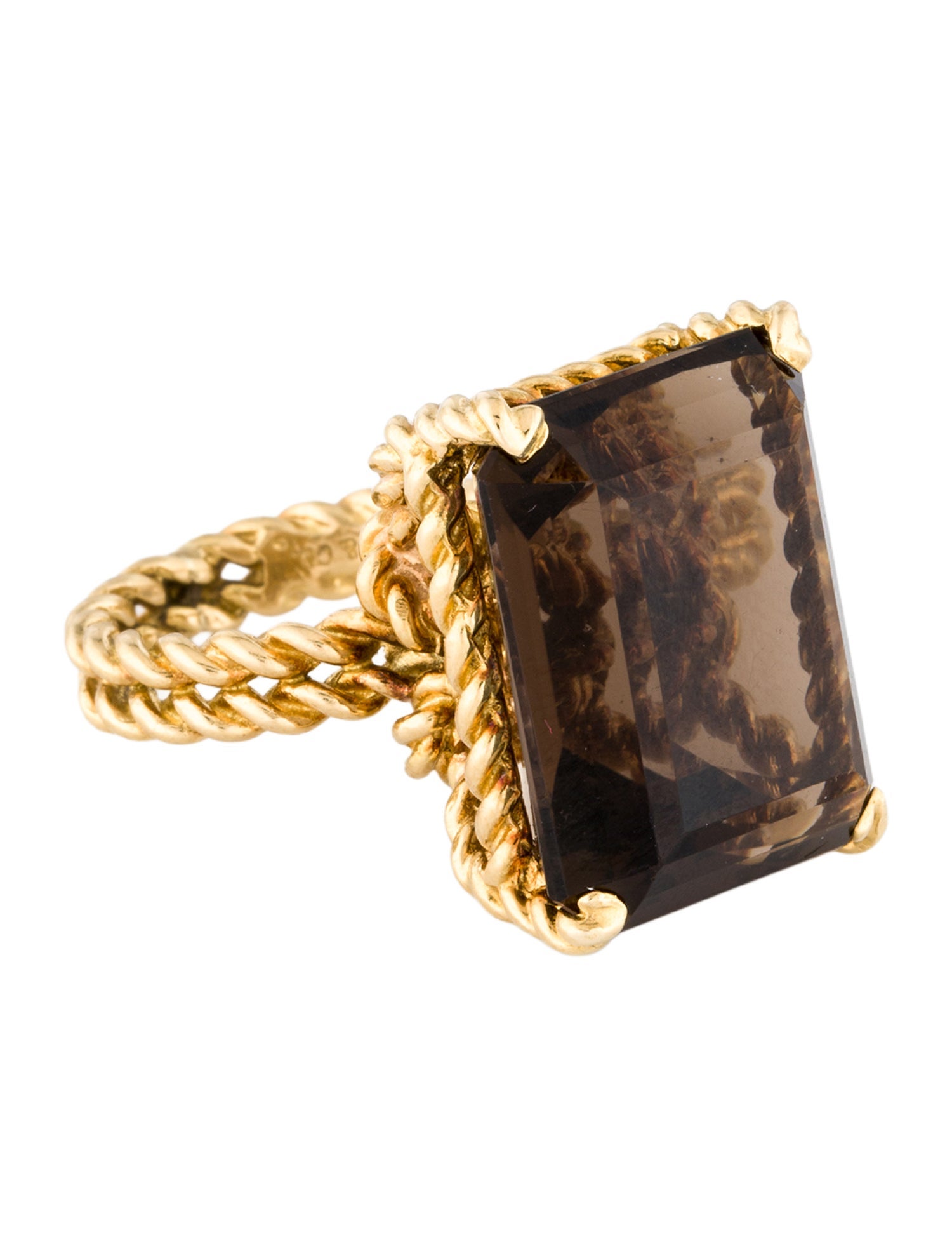 Tiffany & Co. Vintage 18K 22.46ct Smoky Quartz Twisted Rope Ring