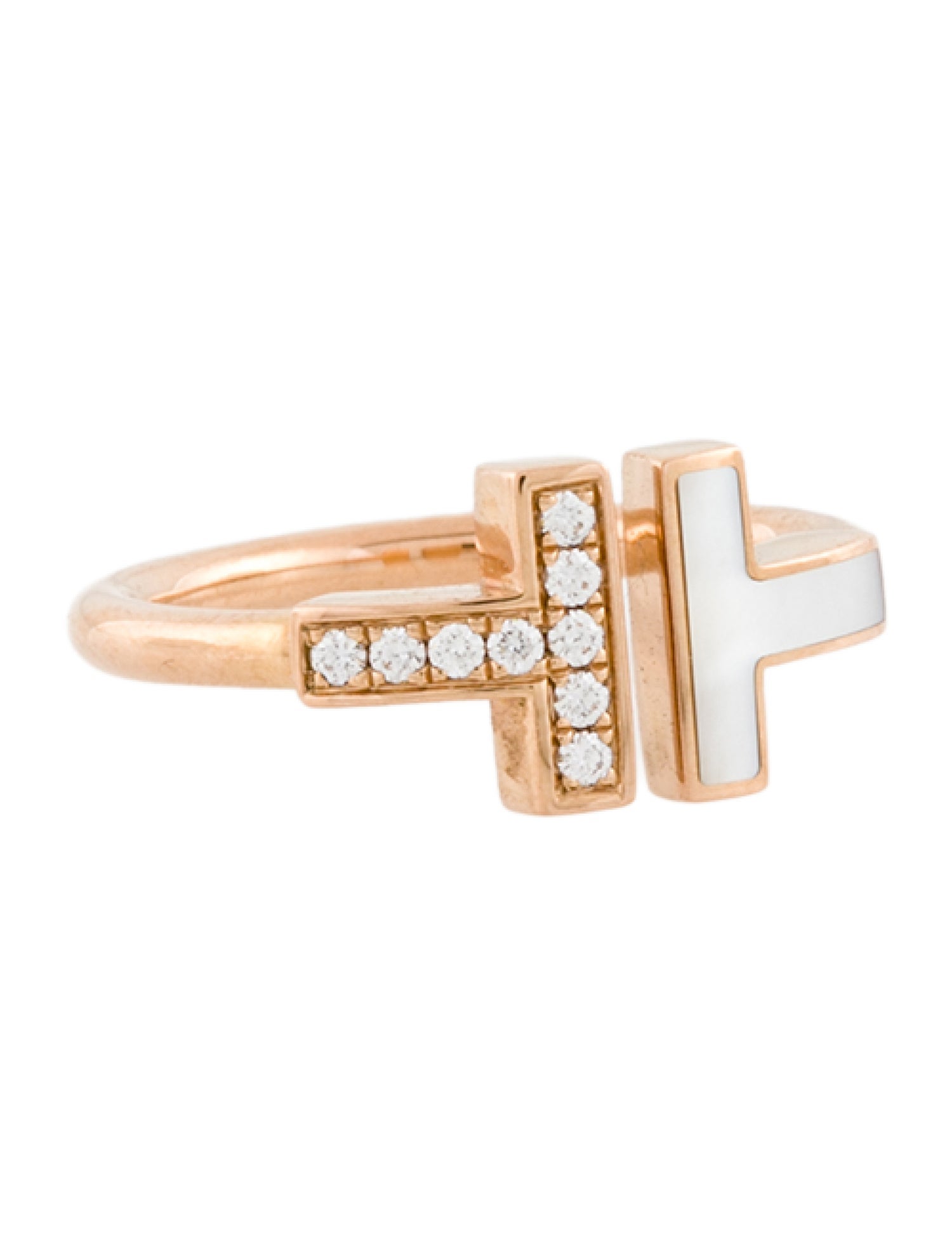 Tiffany & Co. 18K Mother of Pearl & Diamond Wire Ring