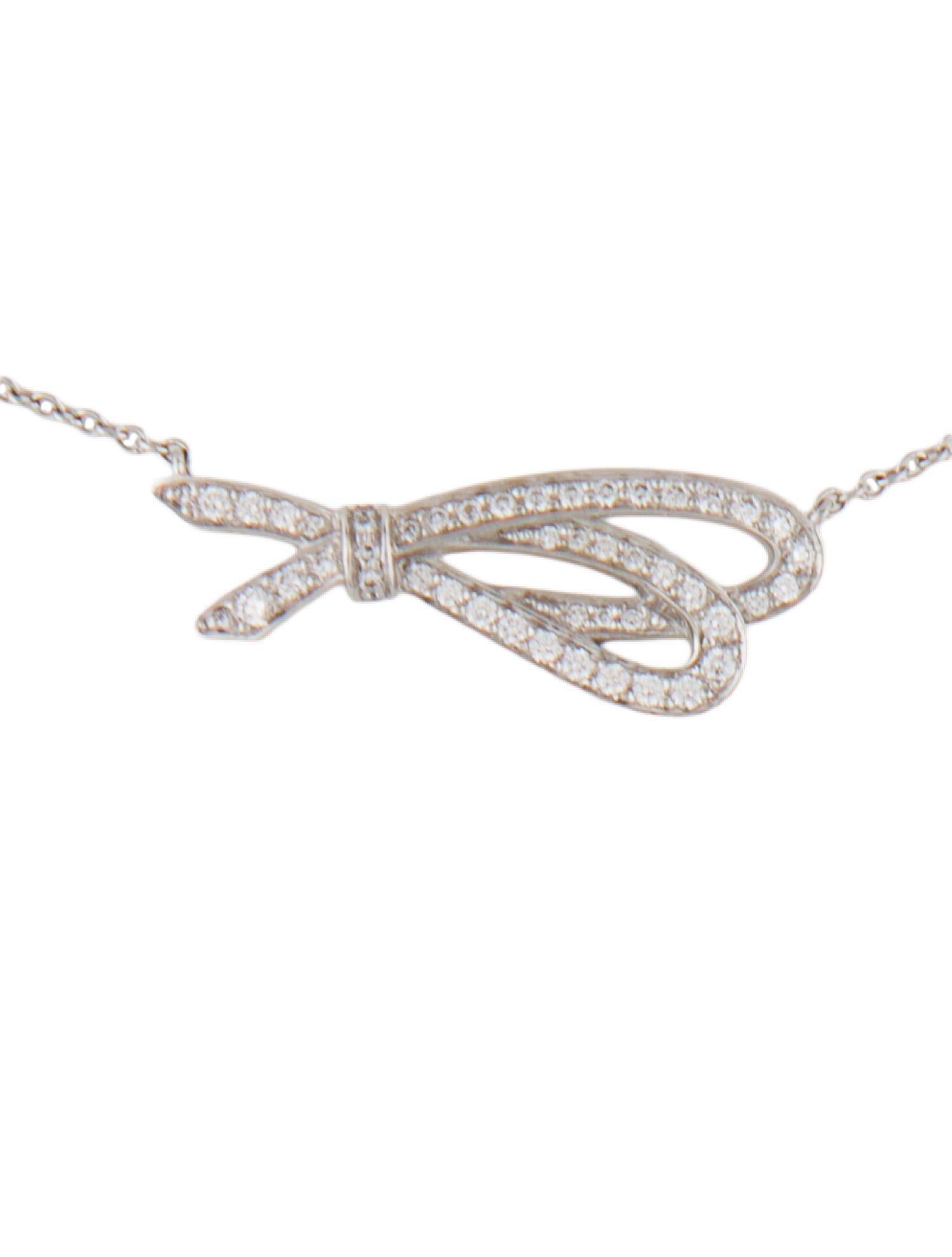 Tiffany & Co. 18K Diamond Bow Small Pendant Necklace