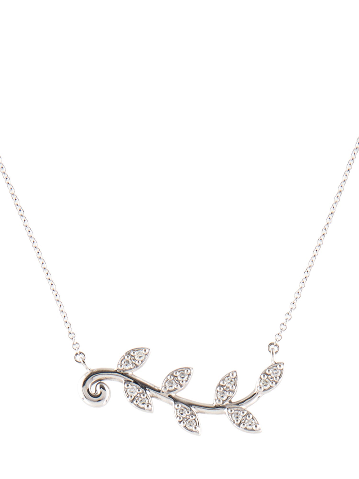 Tiffany & Co. 18K Diamond Olive Leaf Vine Pendant Necklace
