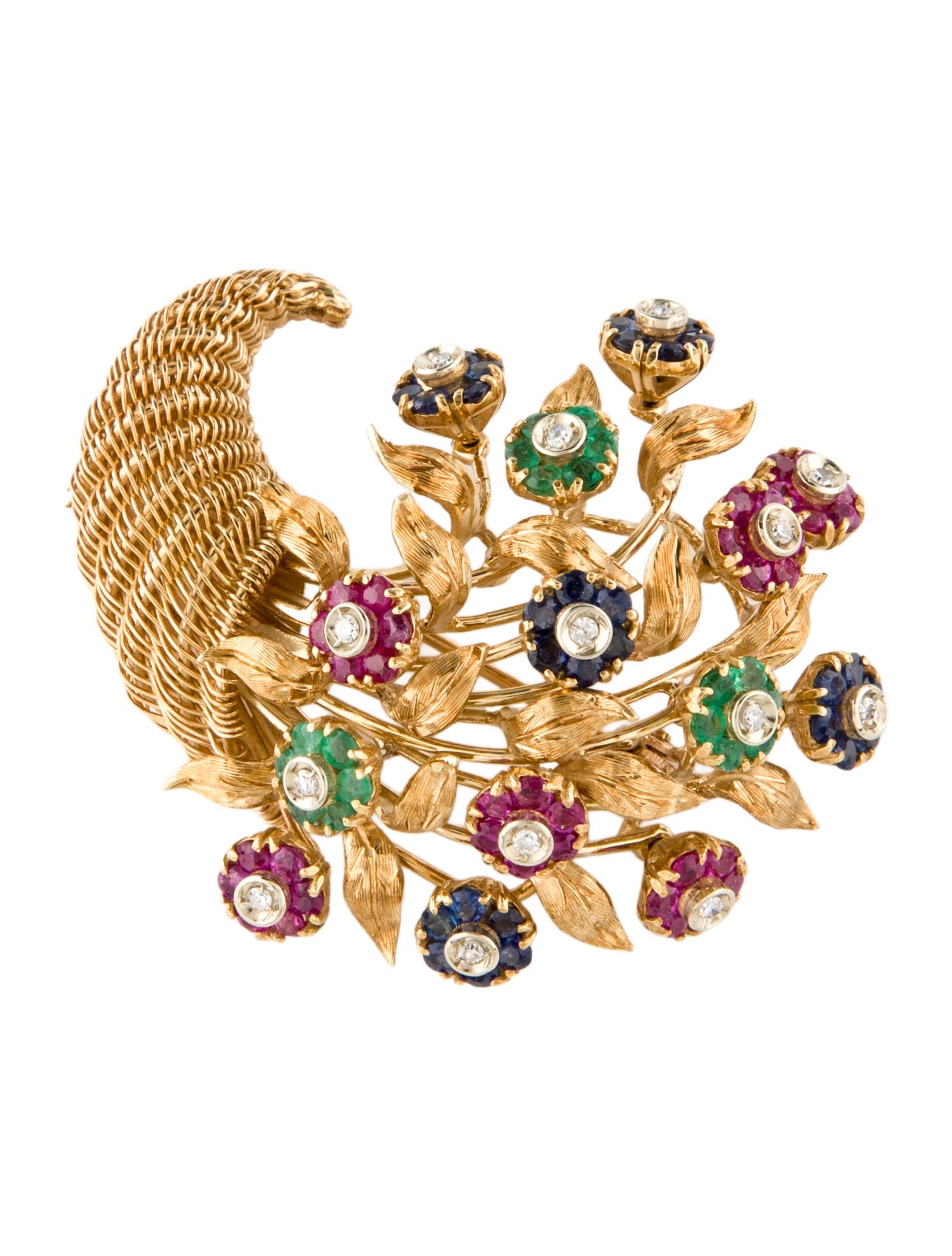 Tiffany & Co. Vintage 18K Diamond & Multistone Cornucopia Brooch