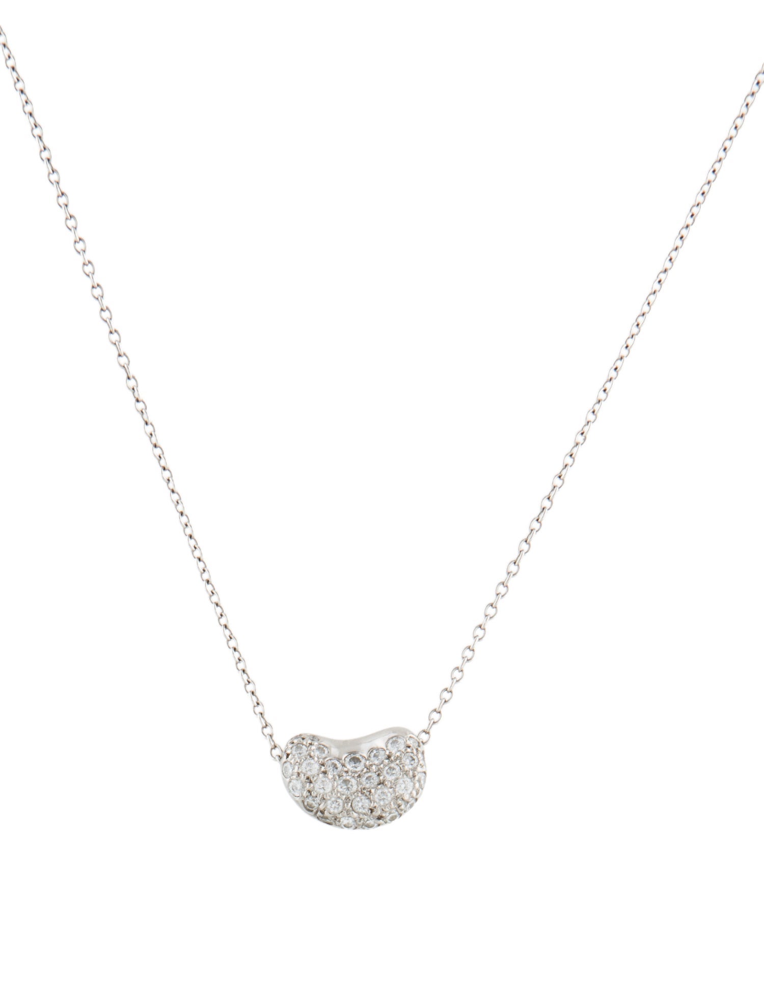 Tiffany & Co. Platinum Diamond Bean Design Pendant Necklace