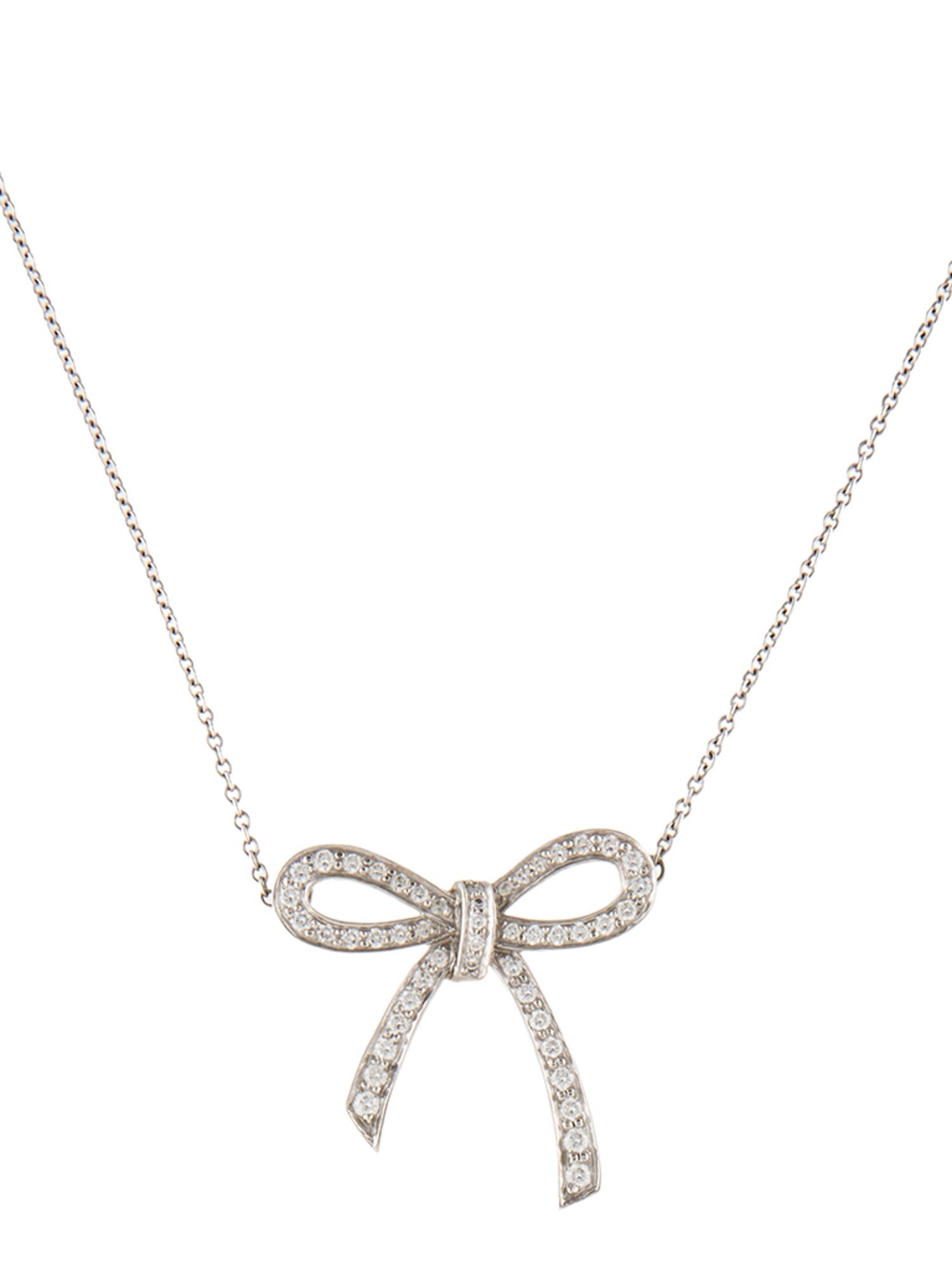 Tiffany & Co. Platinum Diamond Bow Pendant Necklace