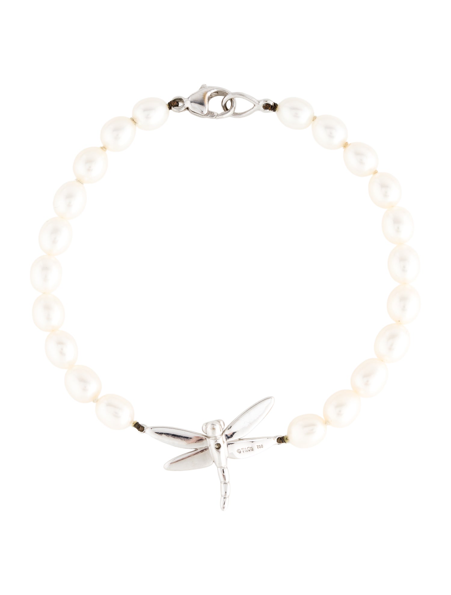 Tiffany & Co. 18K Pearl & Diamond Dragonfly Charm Bracelet