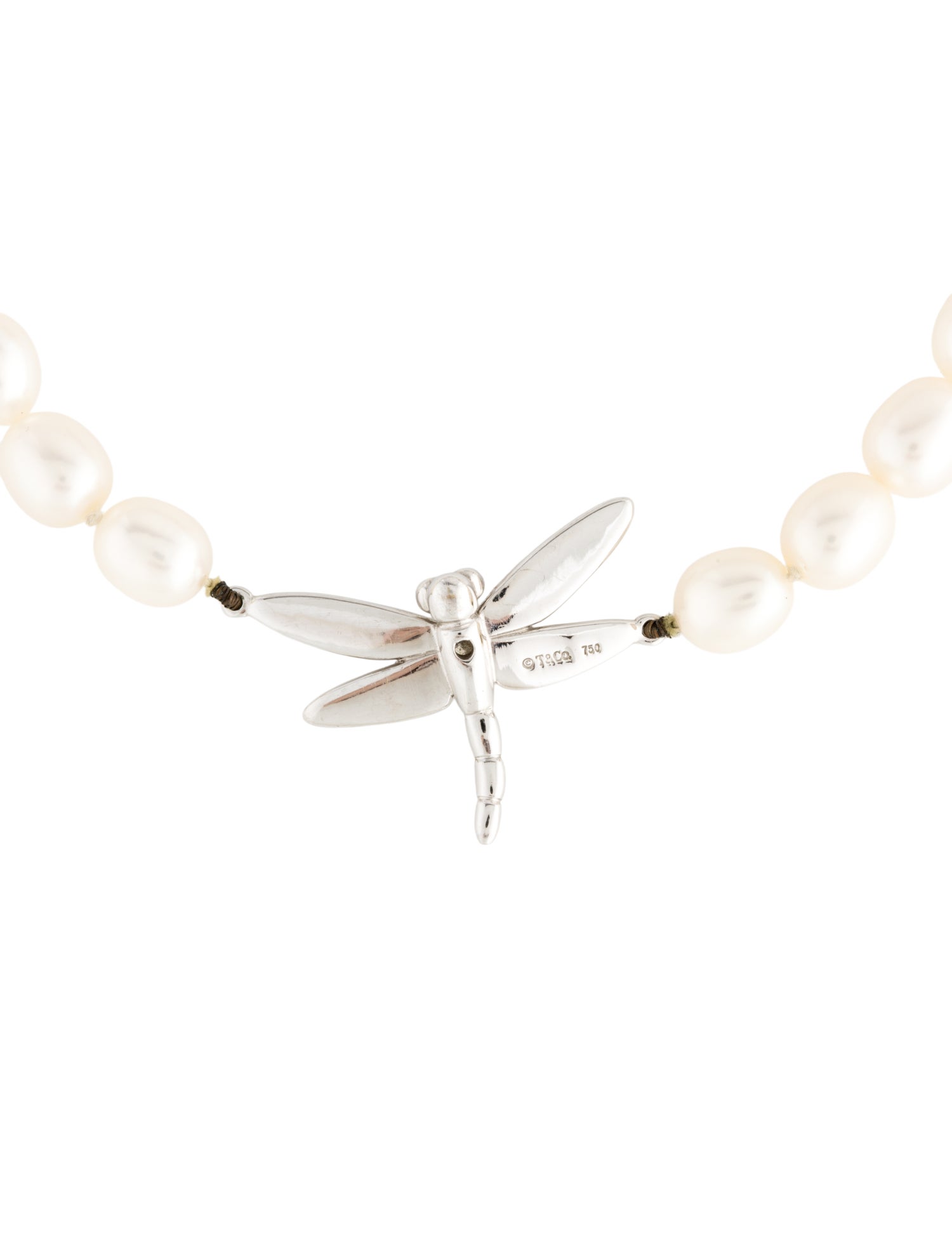 Tiffany & Co. 18K Pearl & Diamond Dragonfly Charm Bracelet