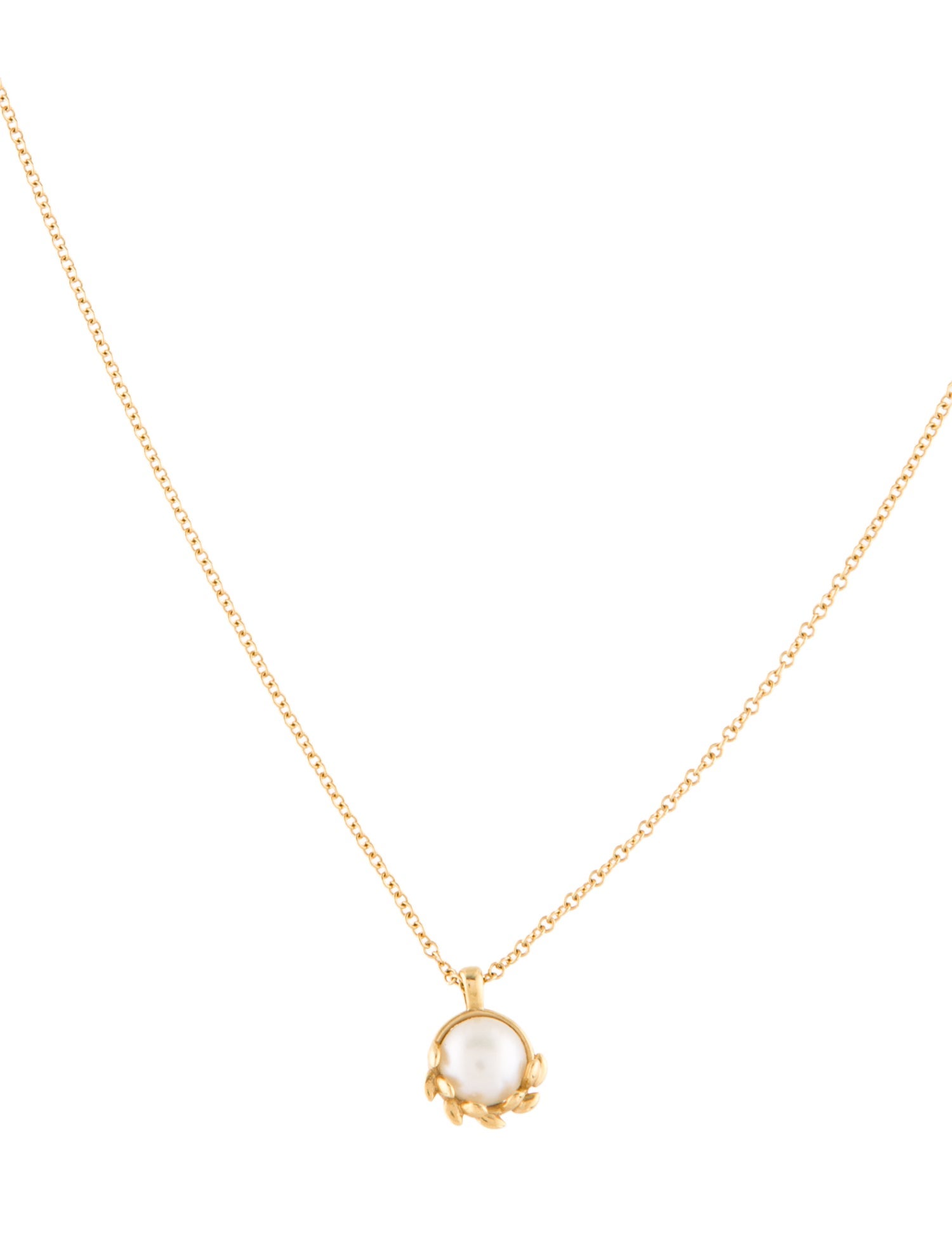 Tiffany & Co. 18K Pearl Olive Leaf Pendant Necklace