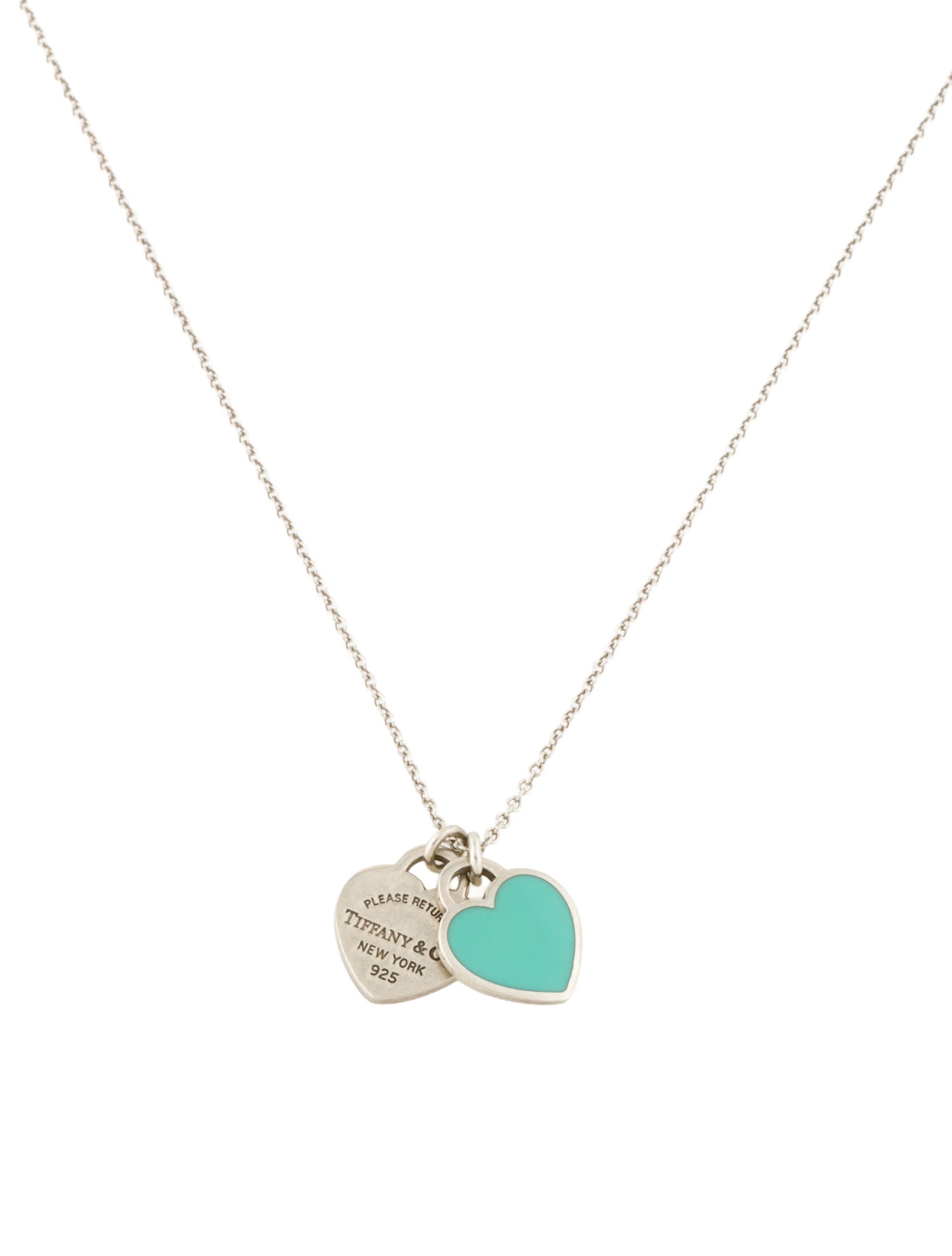 Tiffany & Co. Enamel Mini Double Heart Tag Pendant Necklace