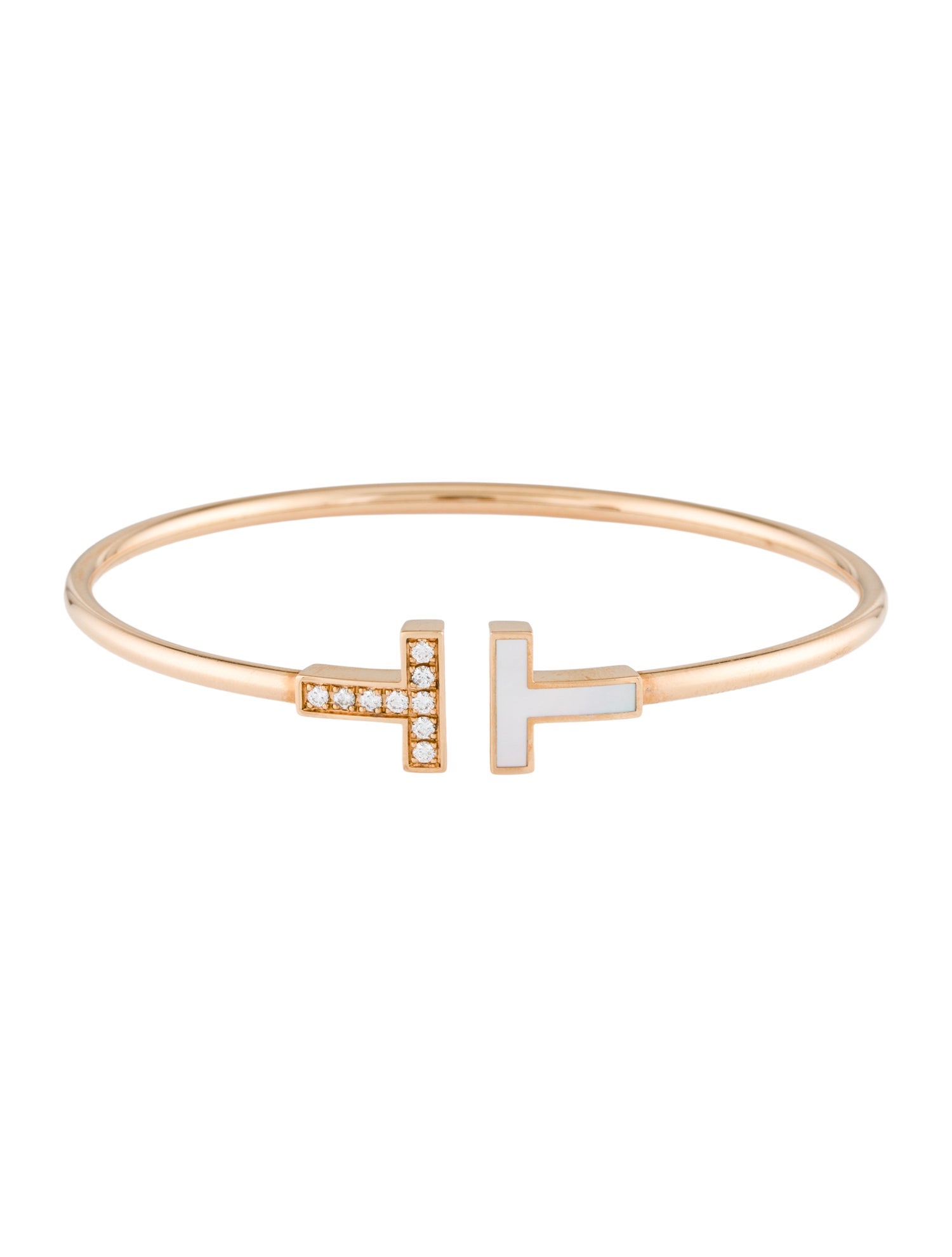 Tiffany & Co. 18K Mother of Pearl & Diamond T Wire Bracelet