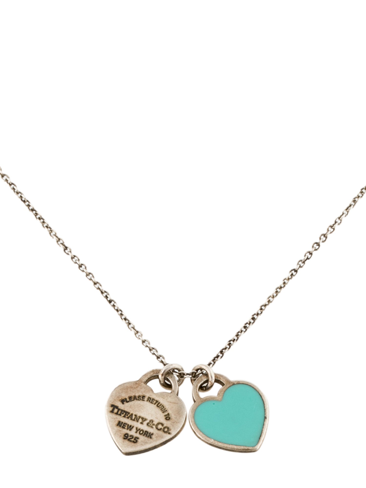 Tiffany & Co. Enamel Double Heart Tag Pendant Necklace