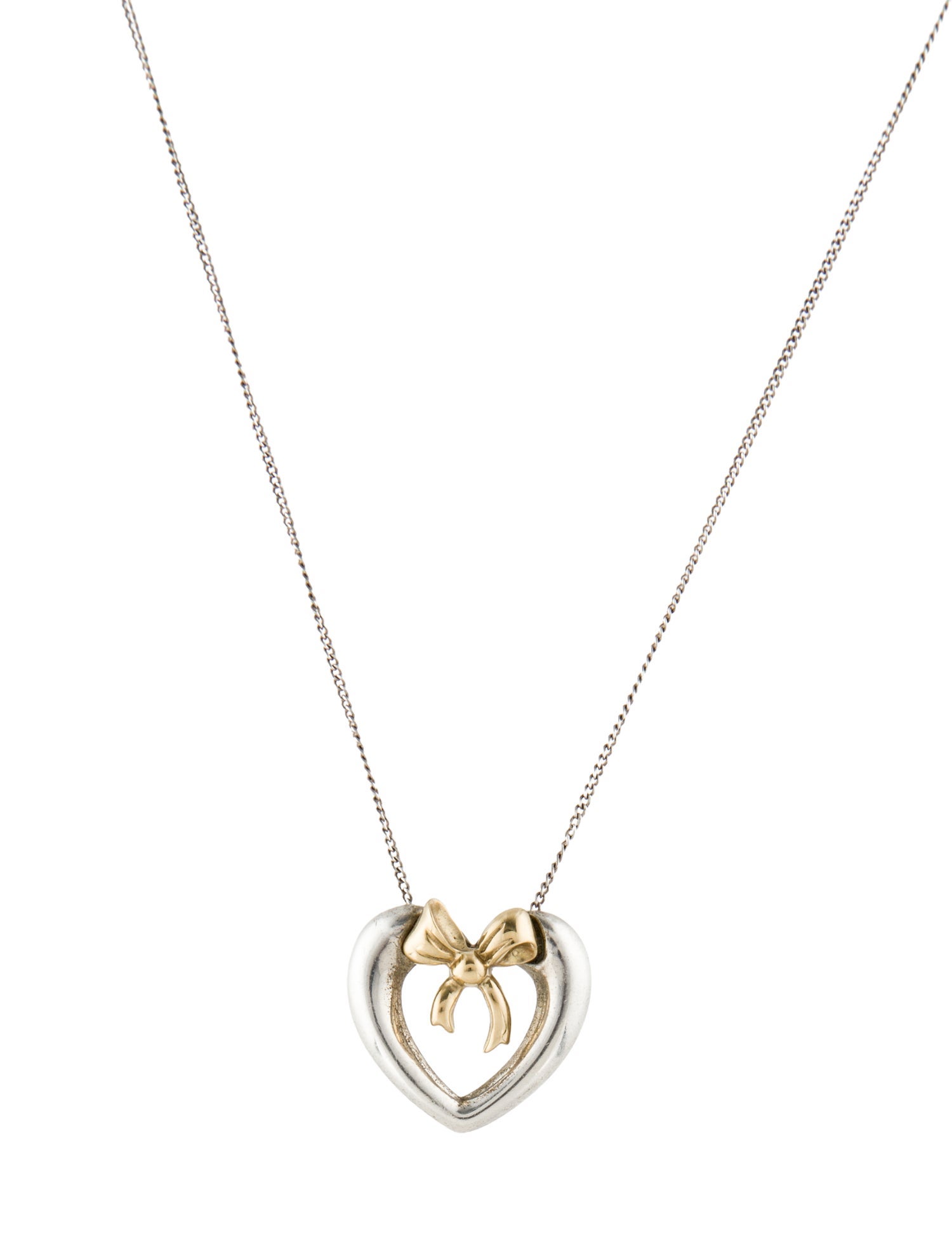 Tiffany & Co. Vintage Two-Tone Heart Bow Pendant Necklace
