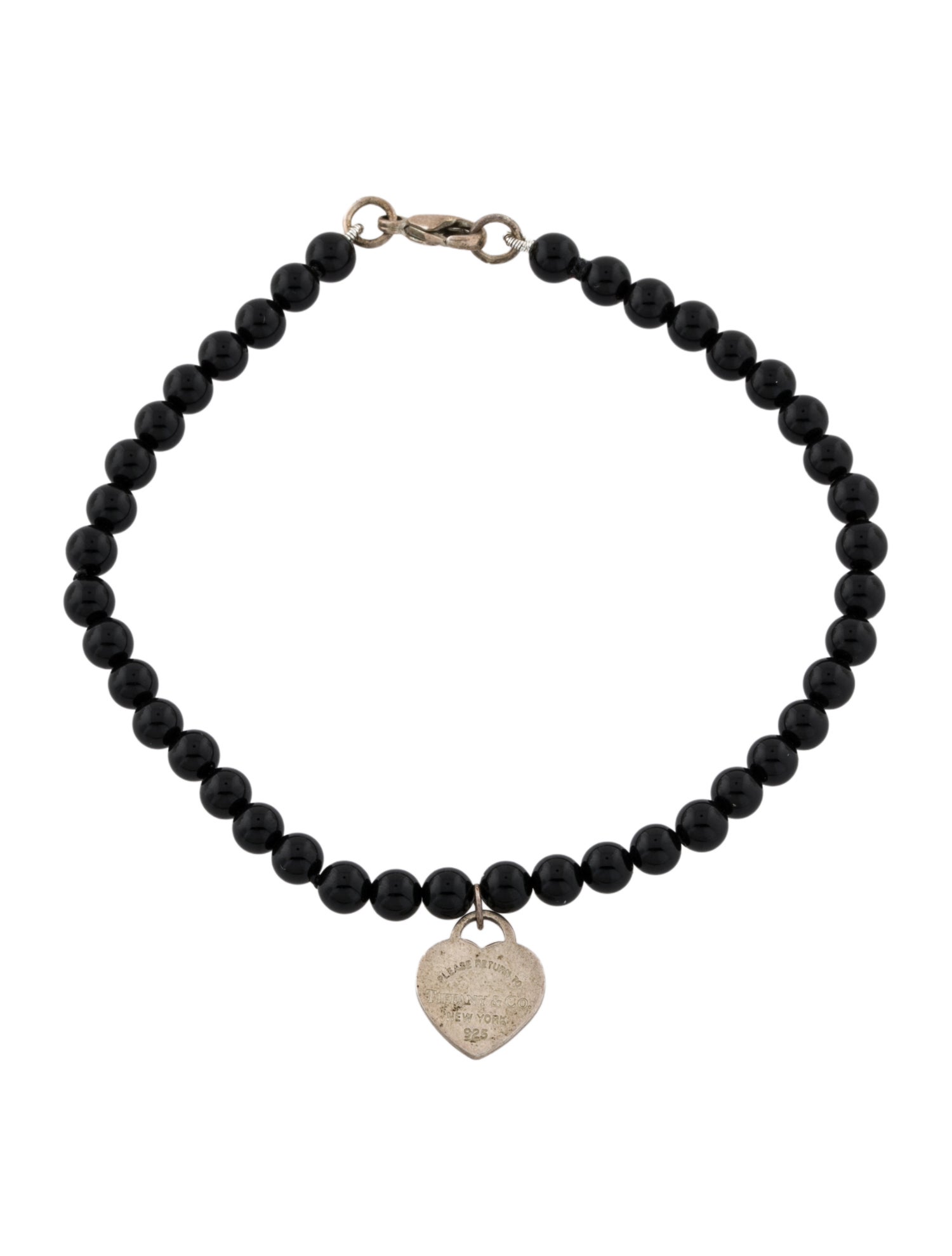Tiffany & Co. Onyx Heart Tag Bead Bracelet
