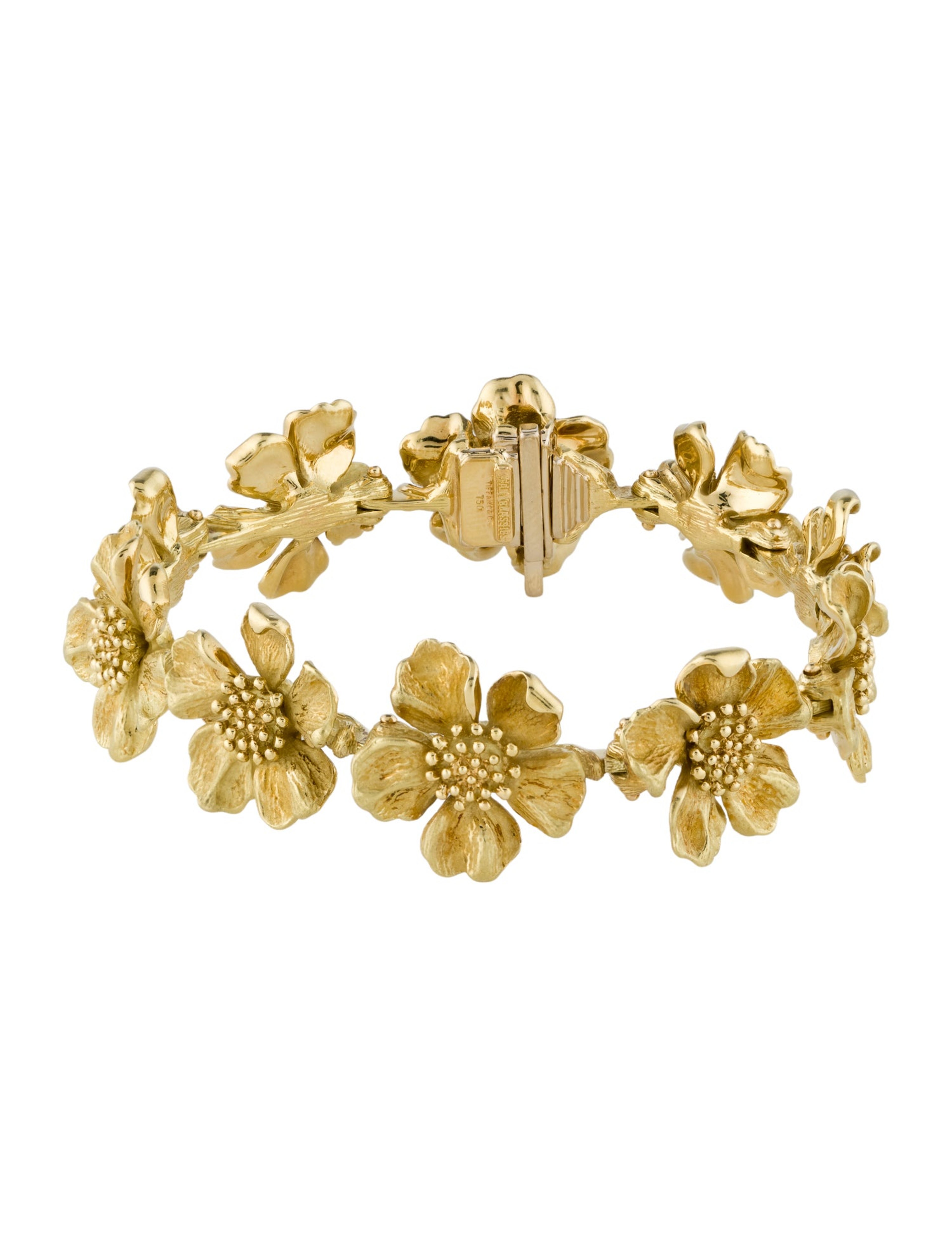Vintage 18K Dogwood Flower Link Bracelet
