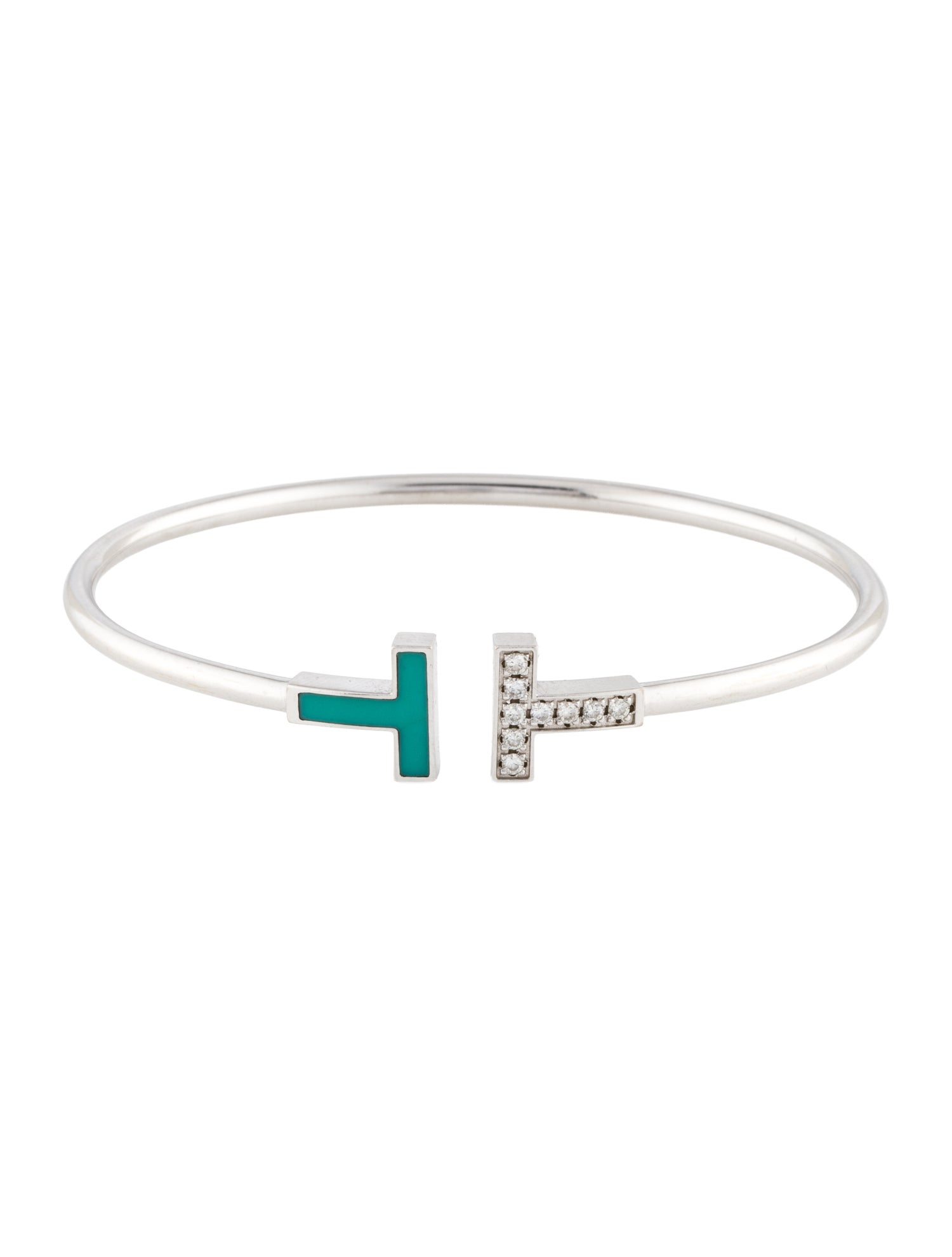 Tiffany & Co. 18K Diamond & Turquoise T Wire Bracelet”