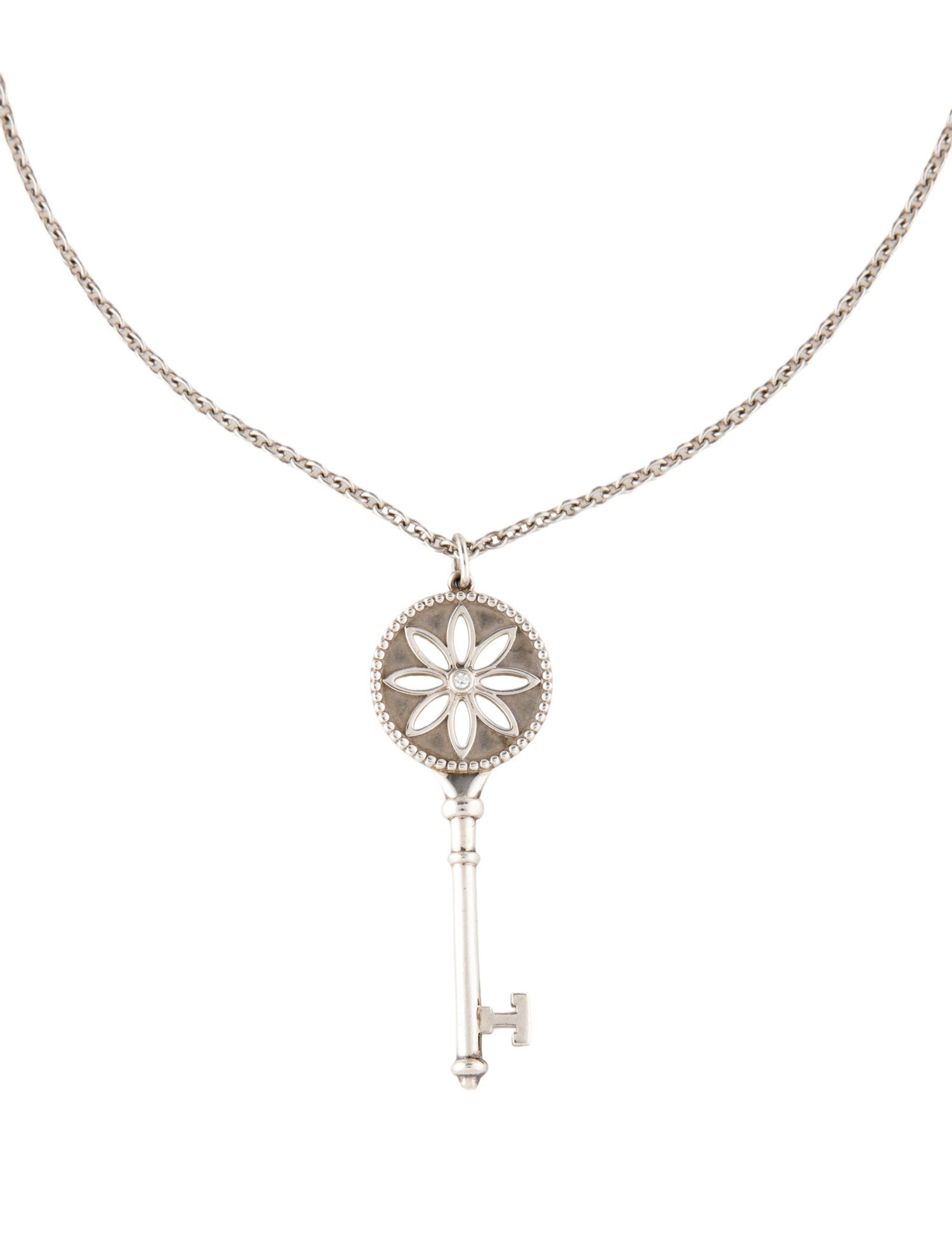 Tiffany & Co. Diamond Daisy Key Pendant Necklace