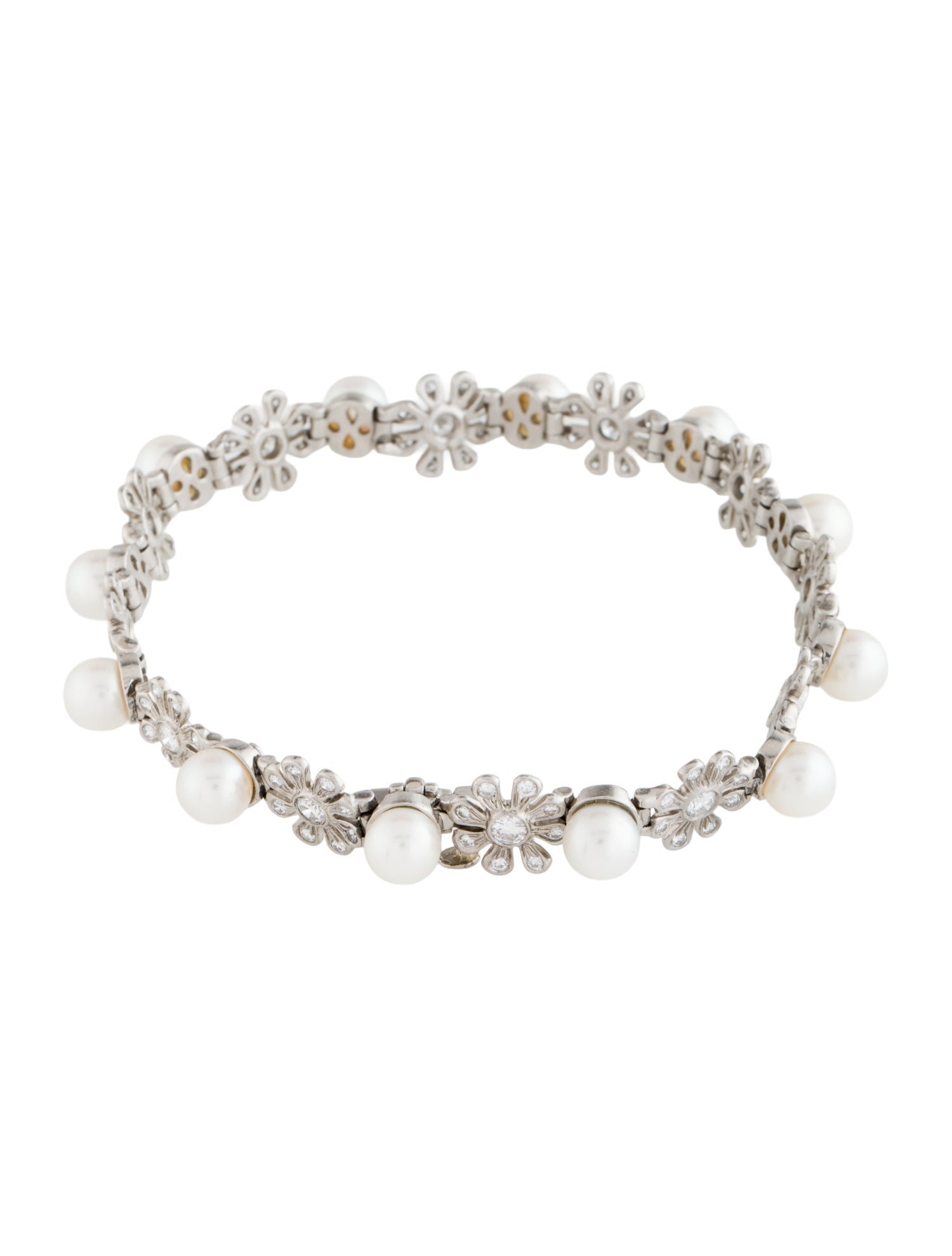 Tiffany & Co. Vintage Platinum Pearl & Diamond Daisy Link Bracelet