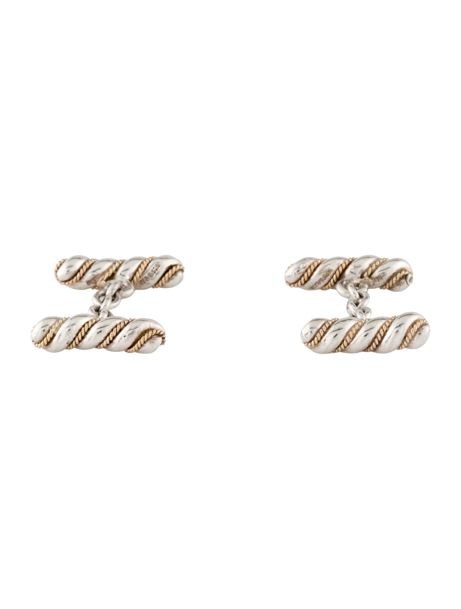 Tiffany & Co. Vintage Two-Tone Bar Rope Cufflinks