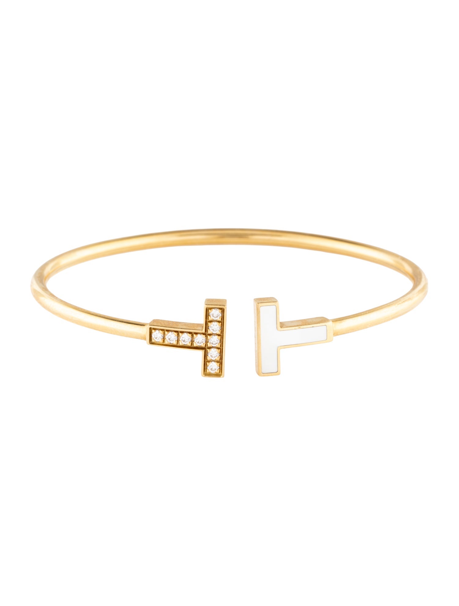 Tiffany & Co. 18K Mother of Pearl & Diamond T Wire Bracelet