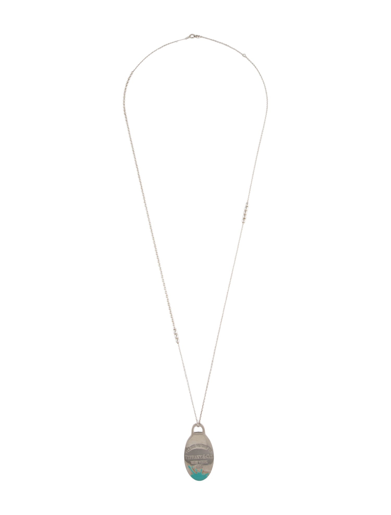 Tiffany & Co. Enamel Color Splash Oval Tag w/ Mixed Bead Chain Necklace
