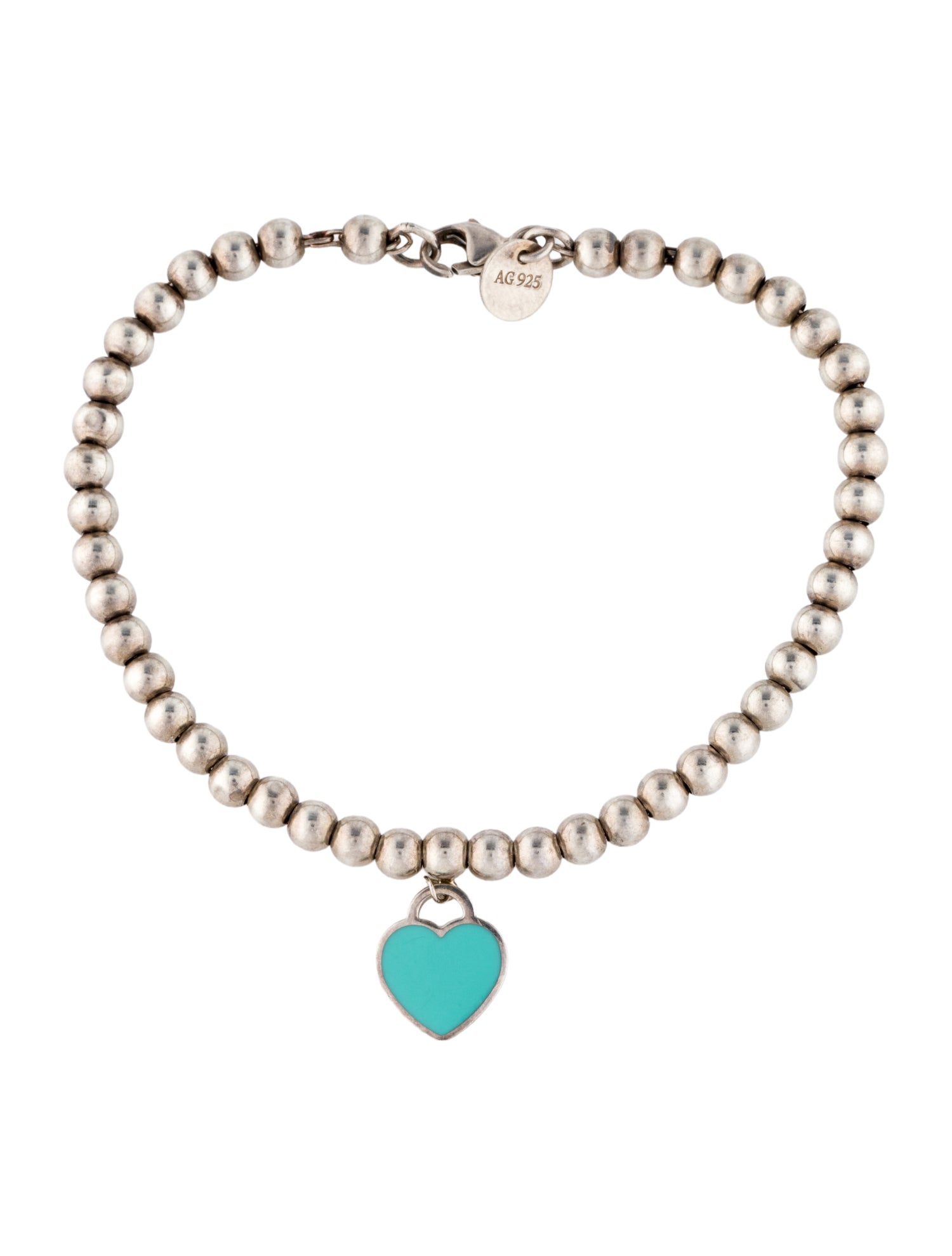 Tiffany & Co. Enamel Blue Heart Tag Bead Bracelet