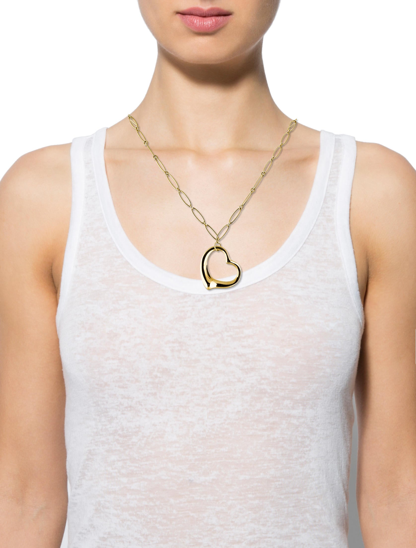 Tiffany & Co. 18K Open Heart Pendant Necklace