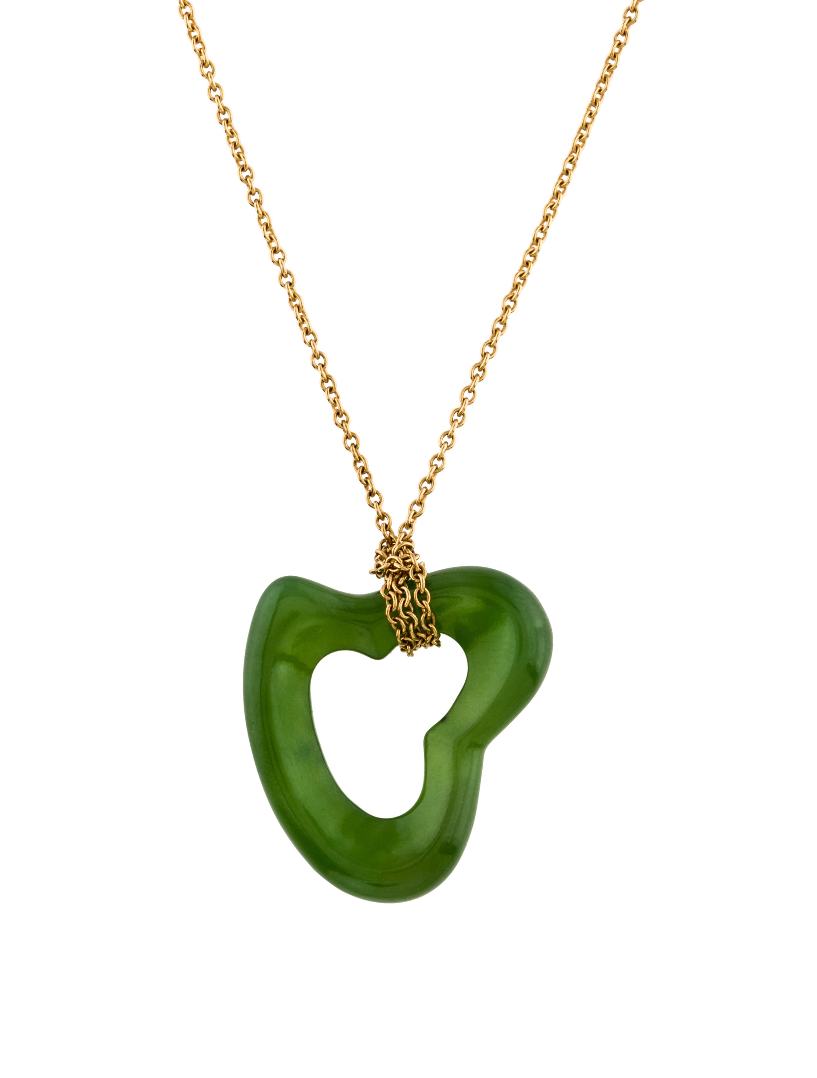 Tiffany & Co. 18K Jade Open Heart Pendant Necklace Gold, 18K Yellow
