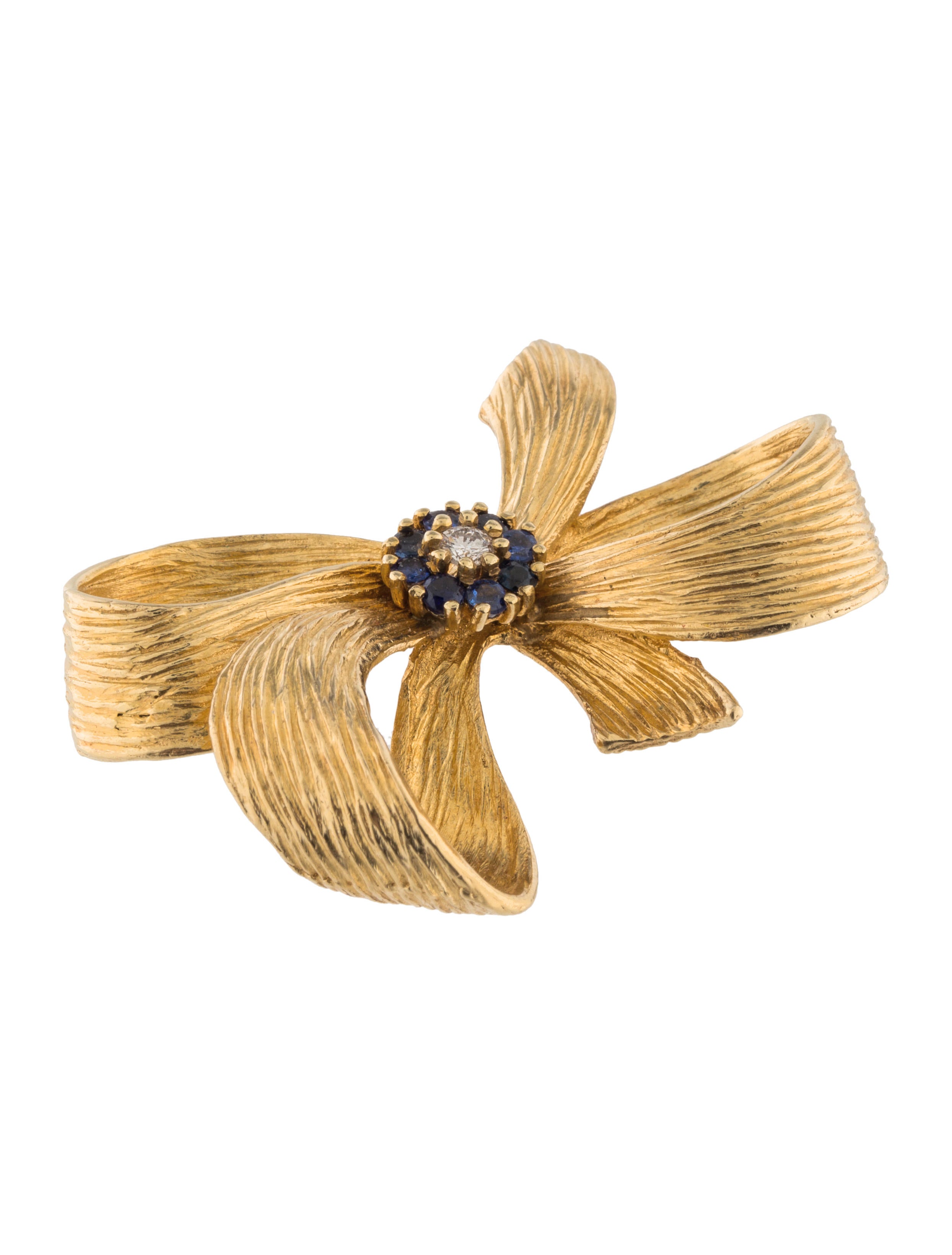 14k diamond & sapphire ribbon brooch