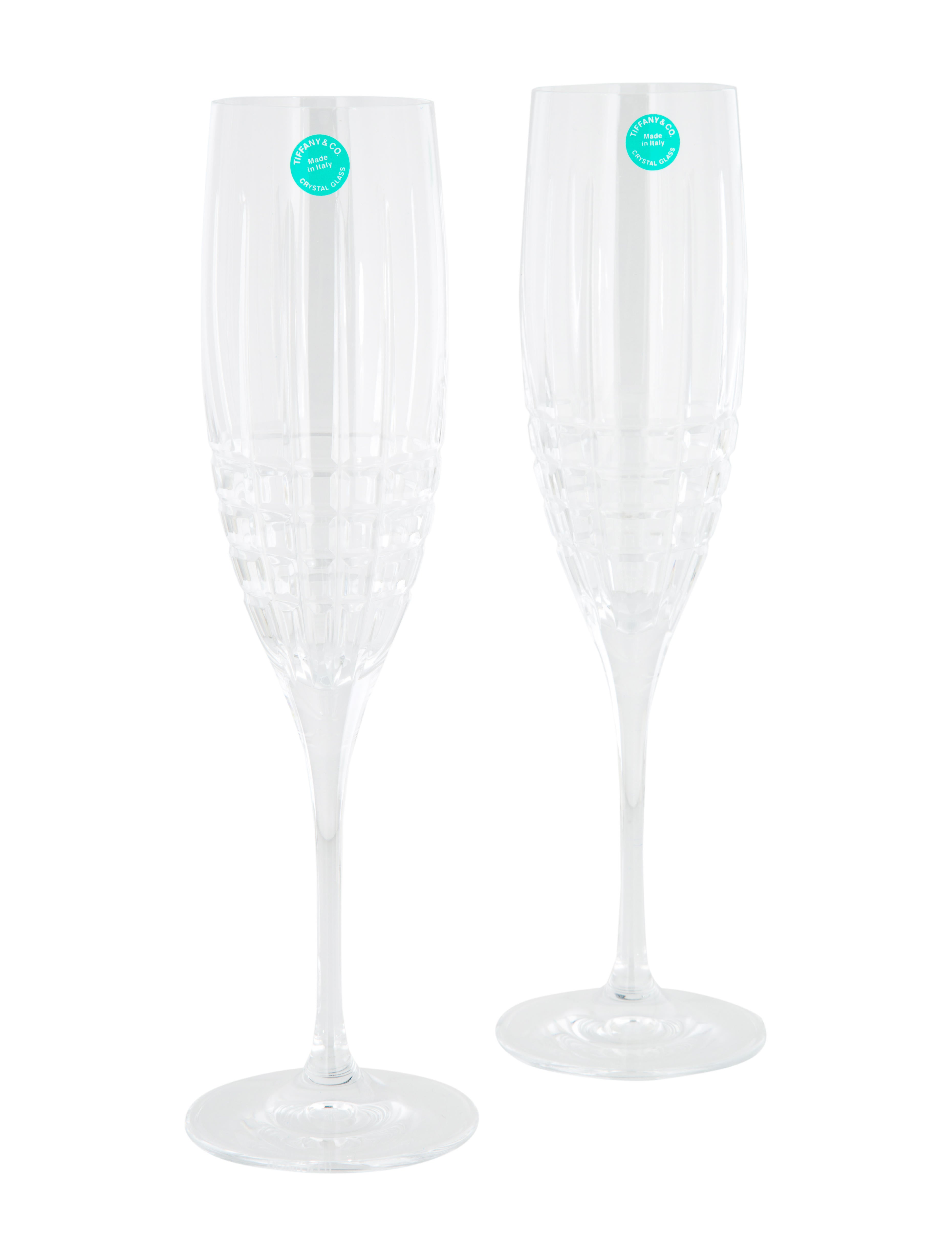 Tiffany & Co. Pair of Plaid Champagne Flutes Tabletop & Kitchen