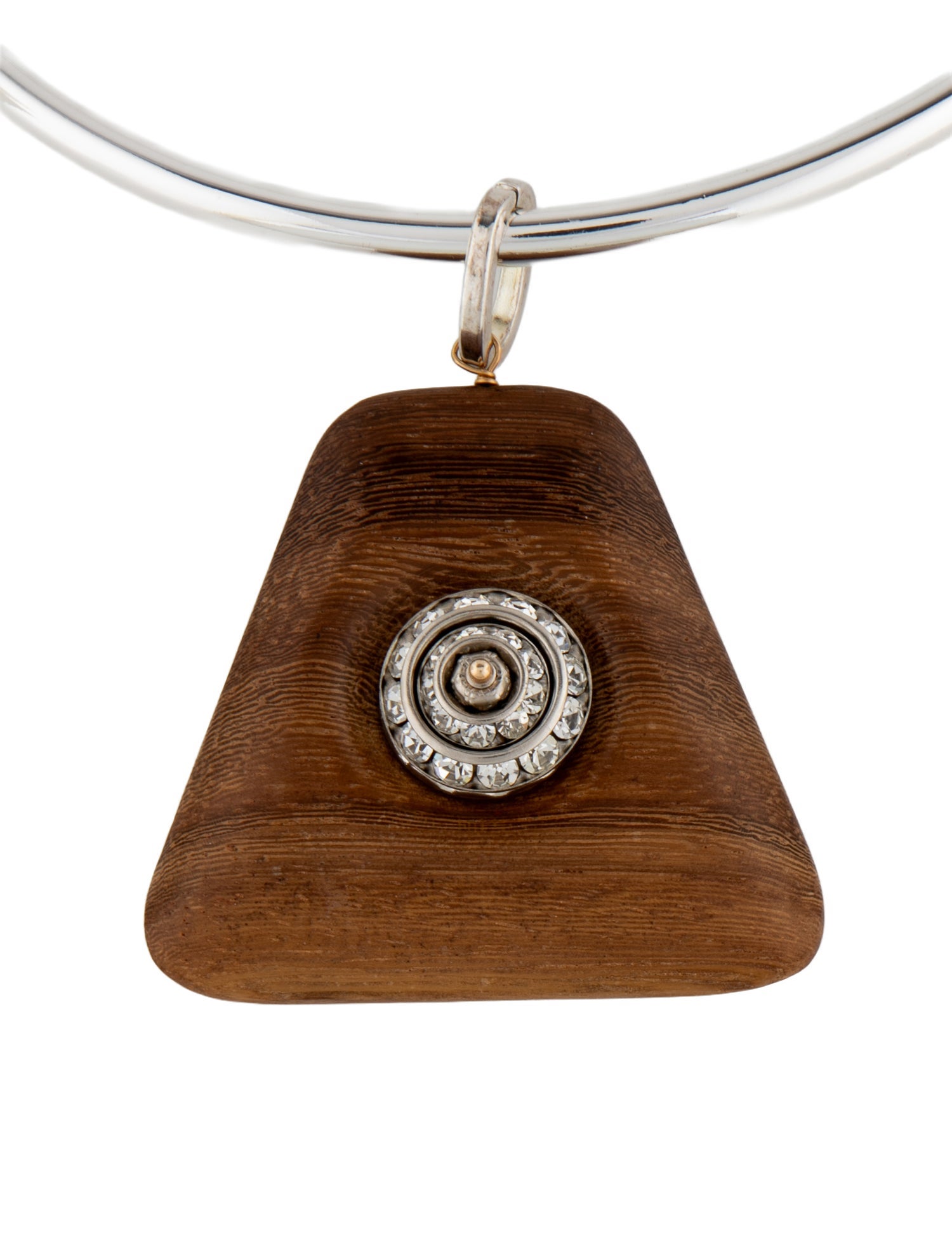 Timeless Pearly Wood & Crystal Collar Pendant Necklace