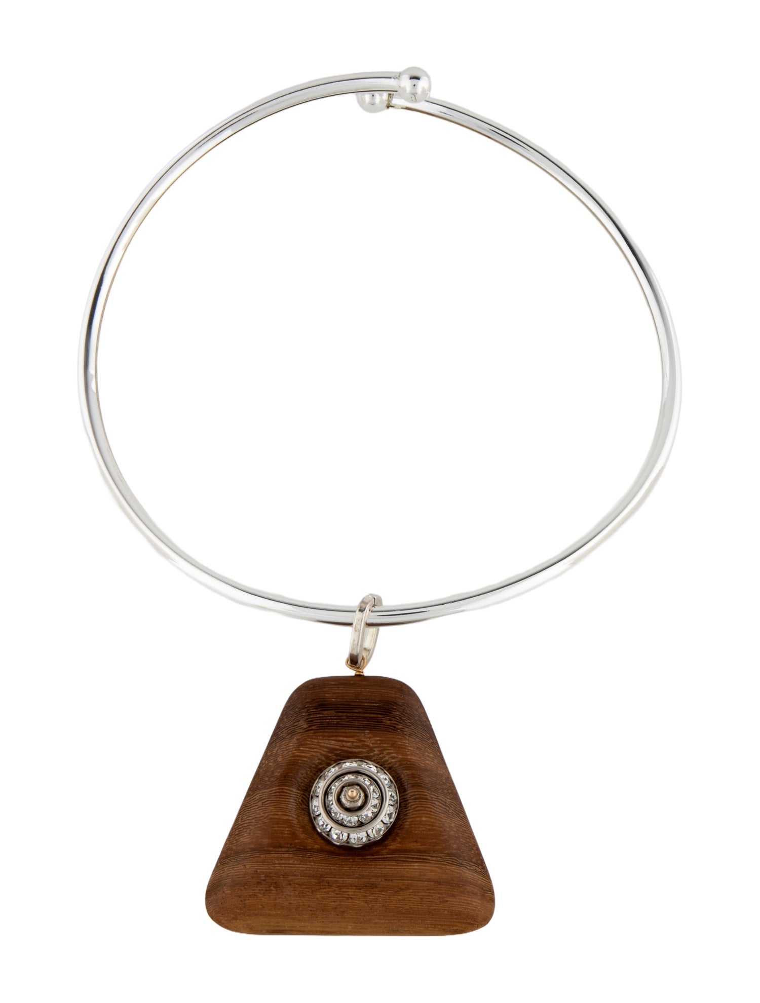 Timeless Pearly Wood & Crystal Collar Pendant Necklace
