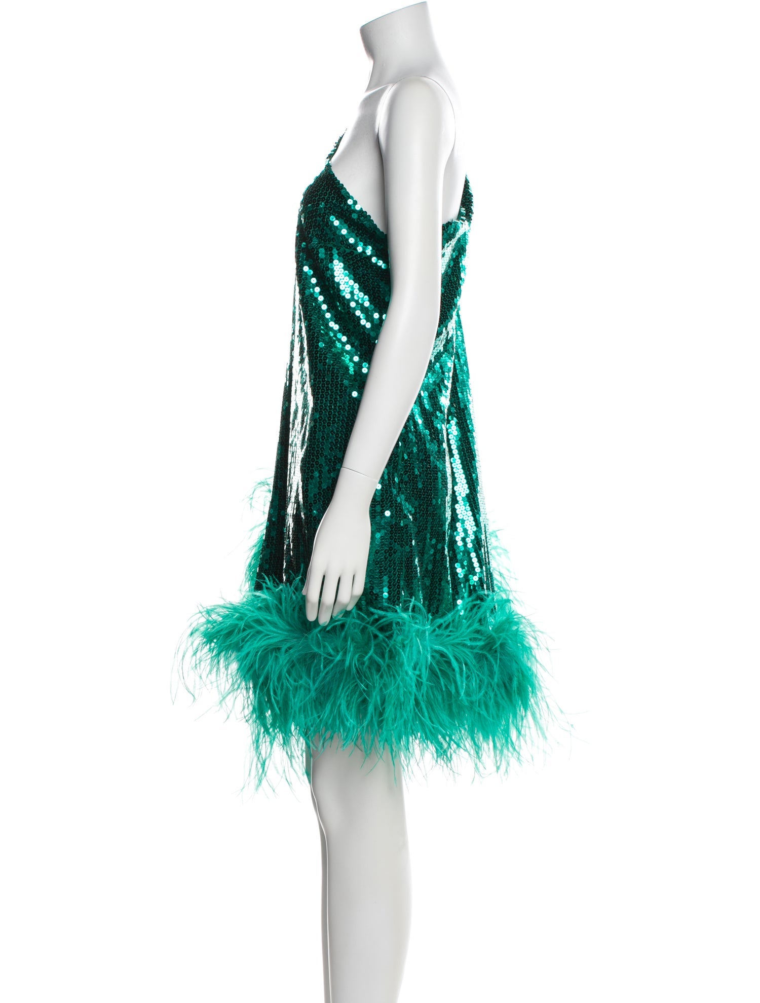 green emerald velvet dress Feather-Trimmed Maxi Dress main image 1