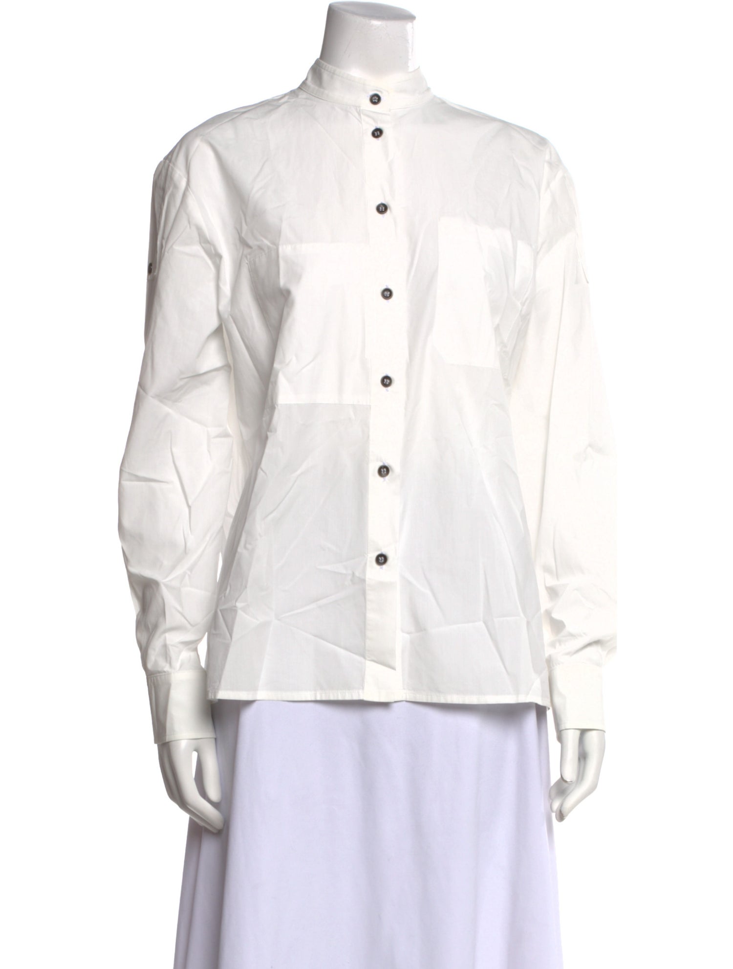 Tomas Maier Mock Neck Long Sleeve Button-Up Top
