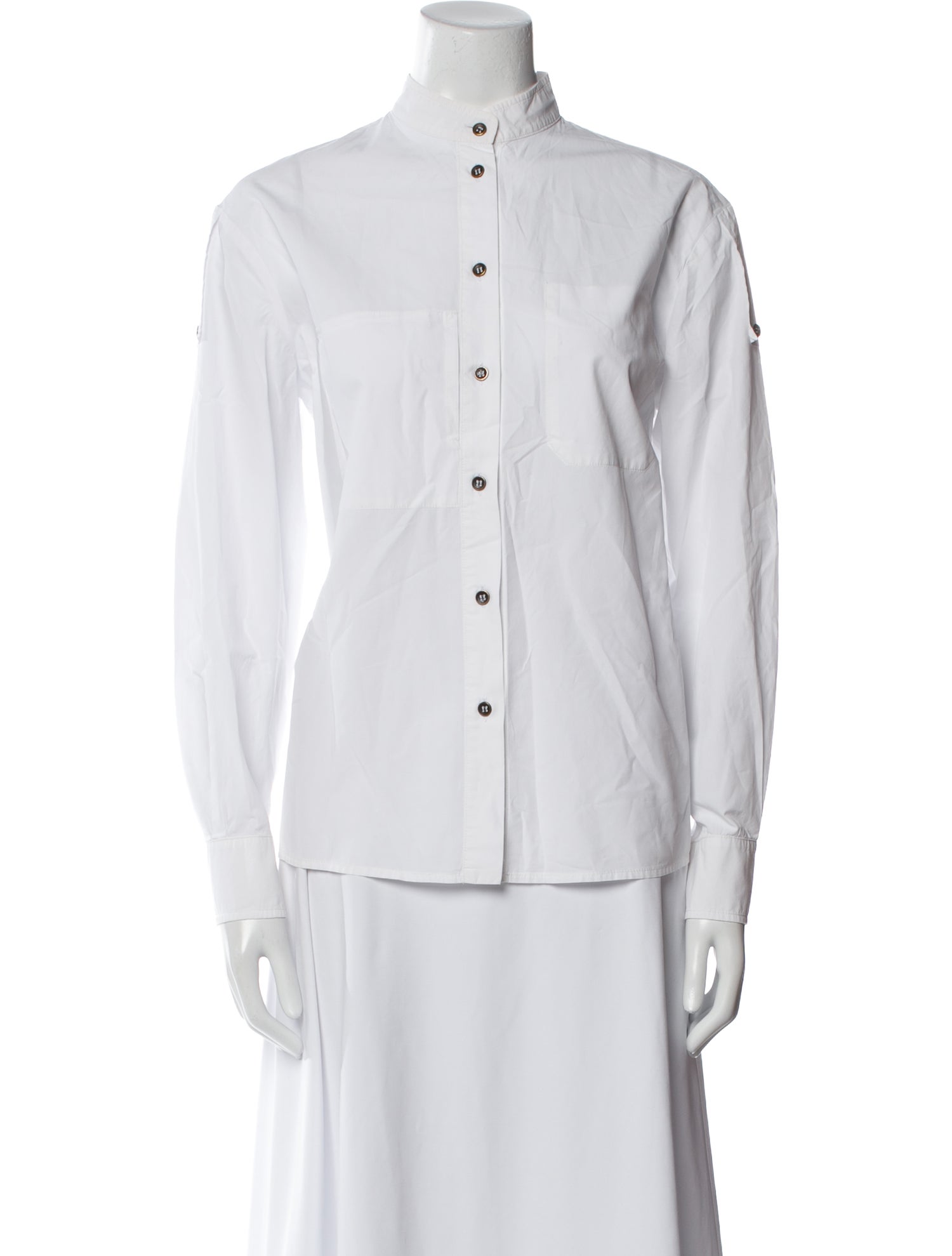 Tomas Maier Mock Neck Long Sleeve Button-Up Top