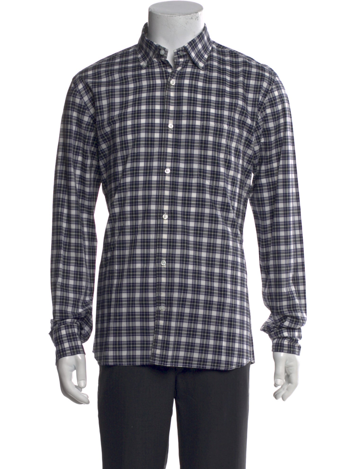 Tomas Maier Plaid Print Long Sleeve Dress Shirt