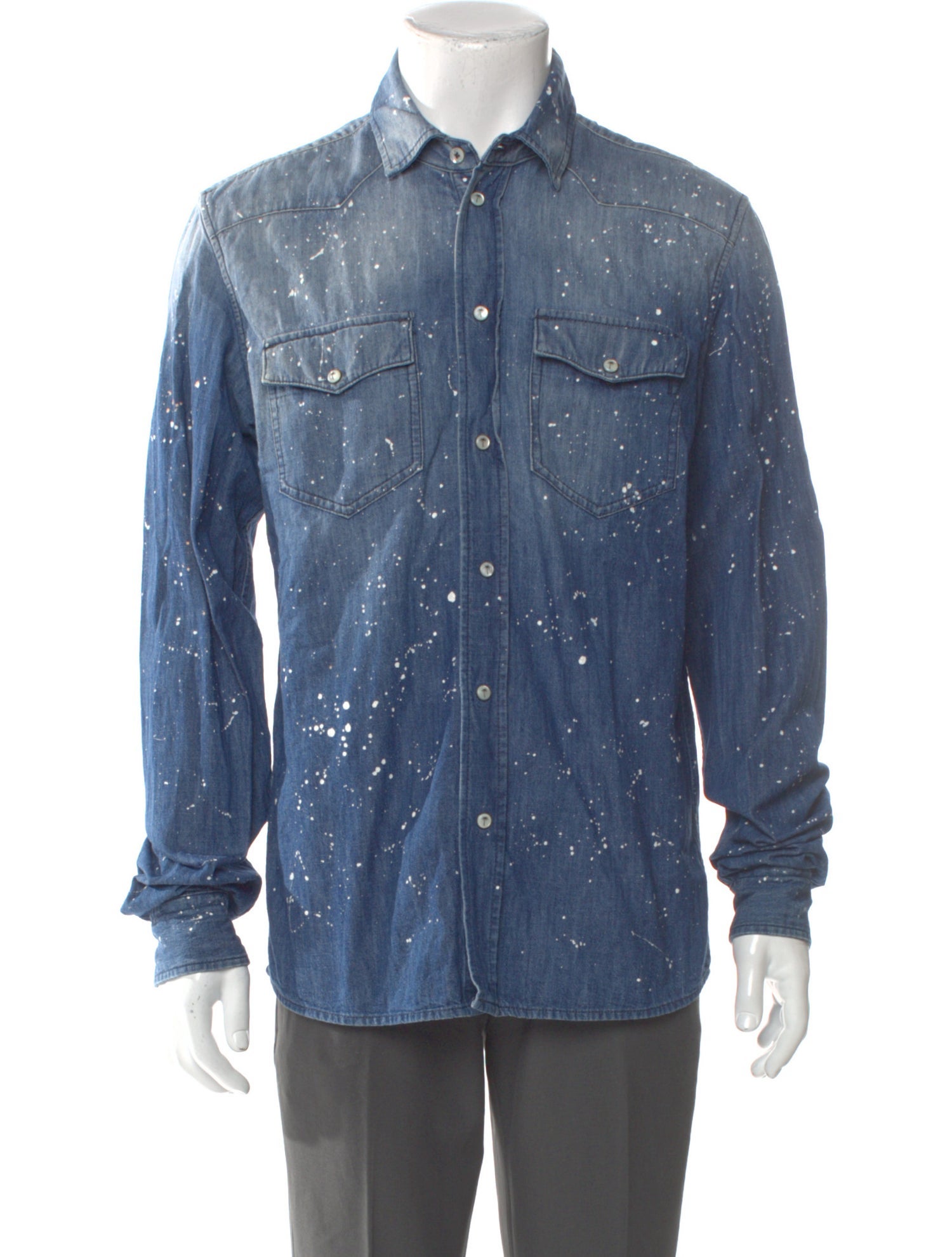 Tomas Maier Polka Dot Print Long Sleeve Denim Shirt