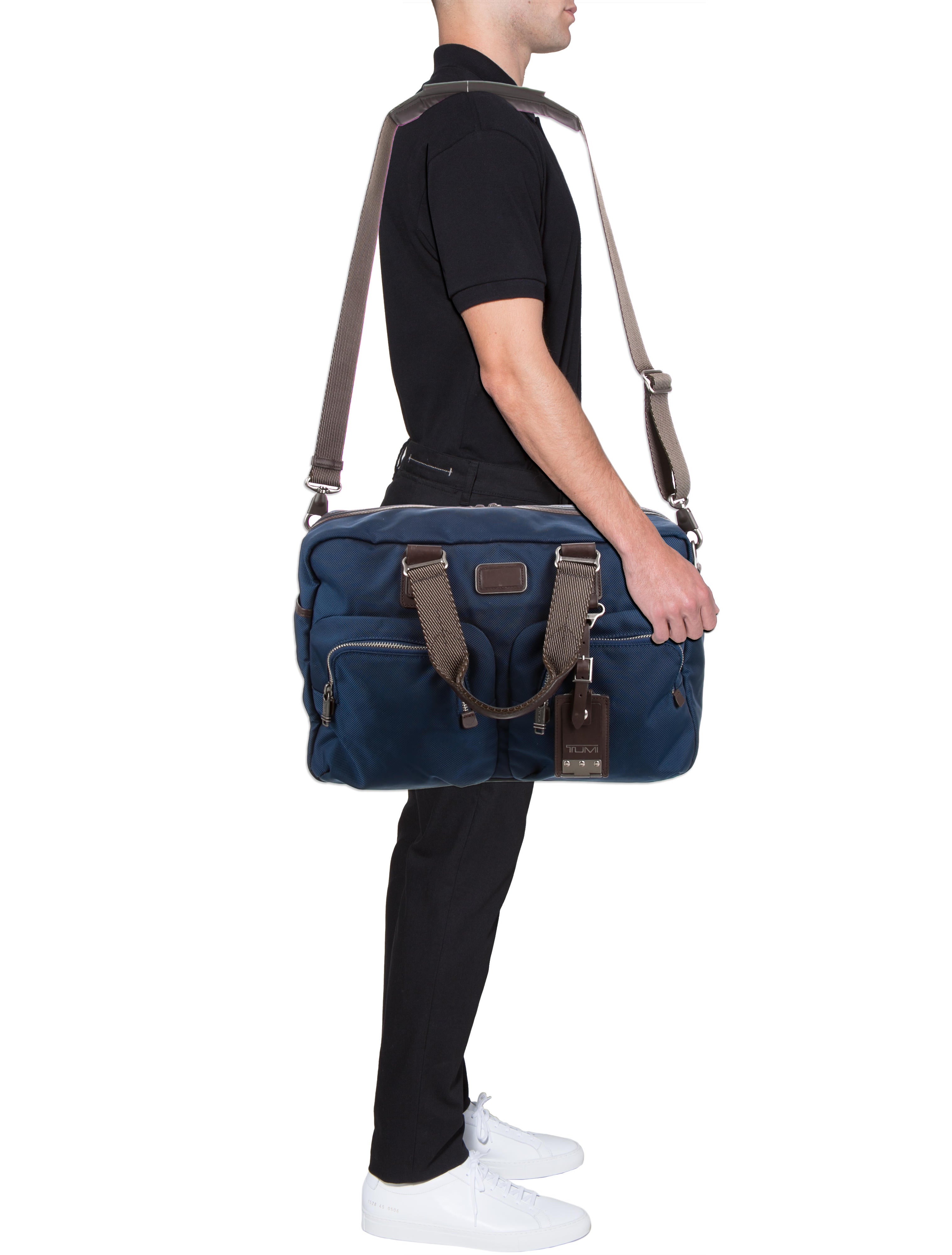 Tumi LeatherTrimmed Canvas Duffle Bag Blue Weekenders, Bags
